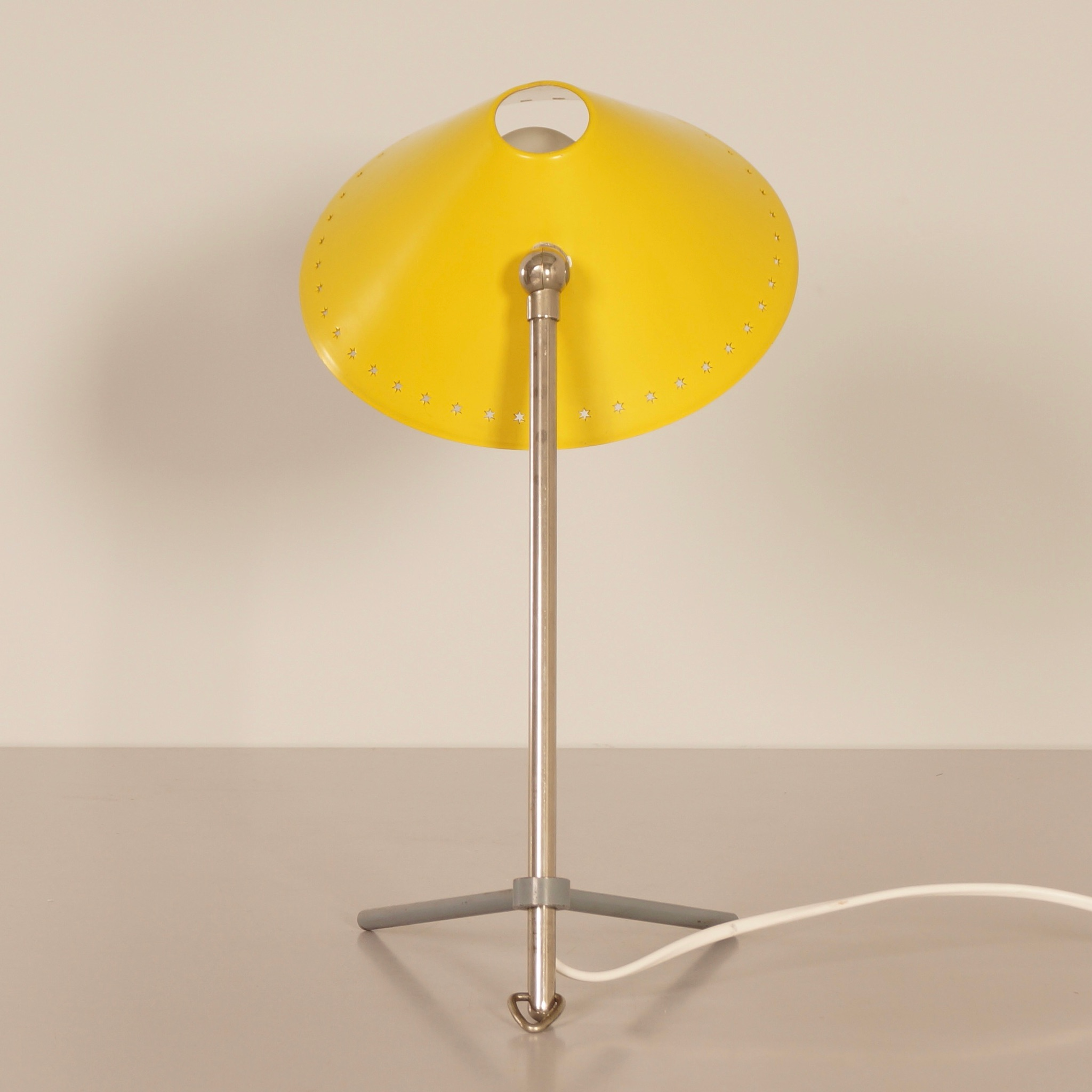 Pinocchio table lamp by H. Busquet for Hala from the 1950s in yellow metal