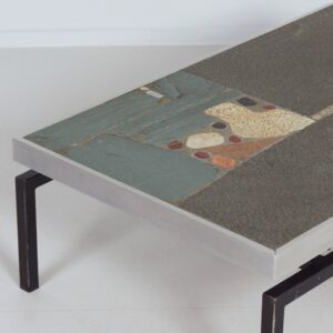 Brutalist Coffee table by Paul Kingma from 1969 with aluminum edge, early edition