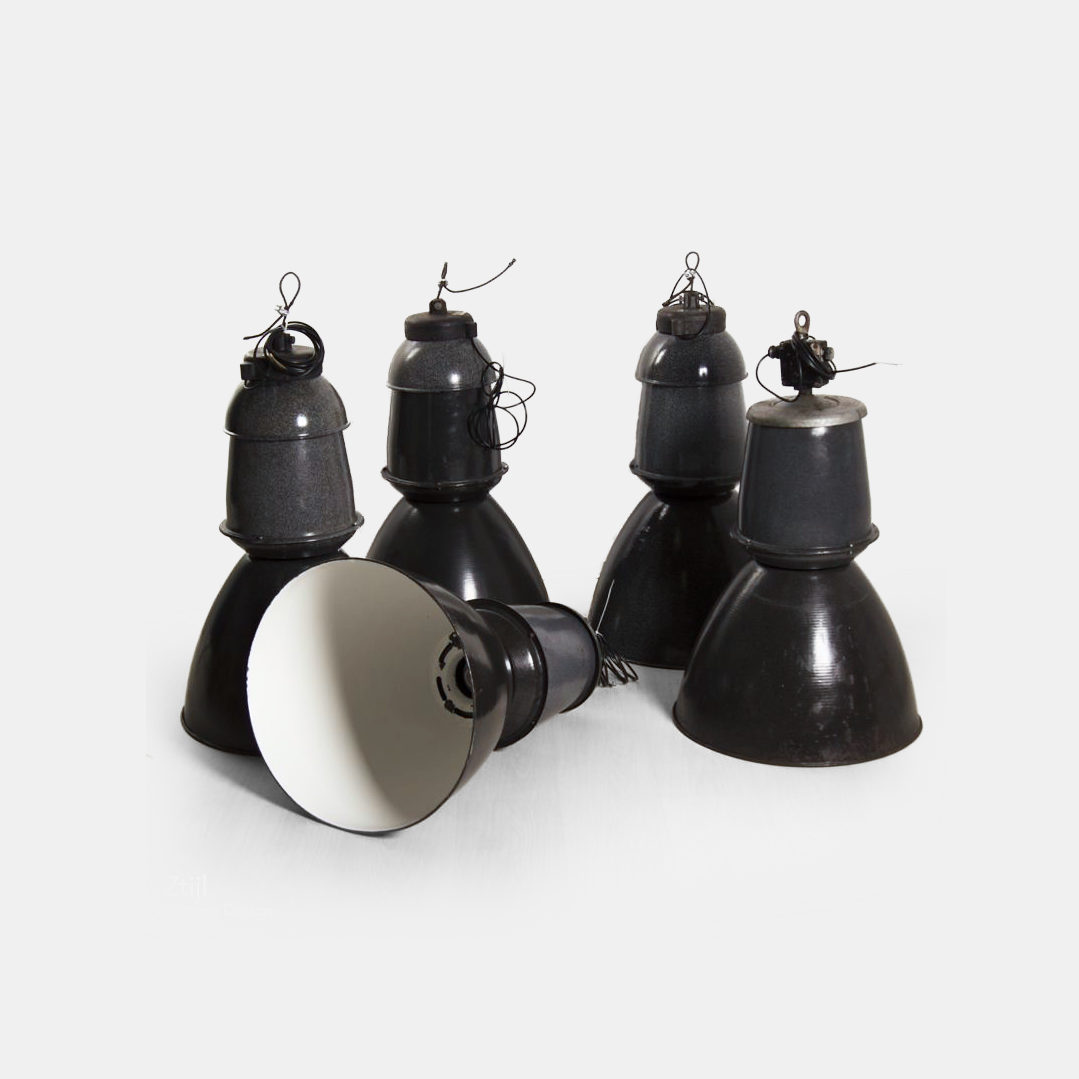 Lot of Enameled Factory Lamps by EFC, 1950s