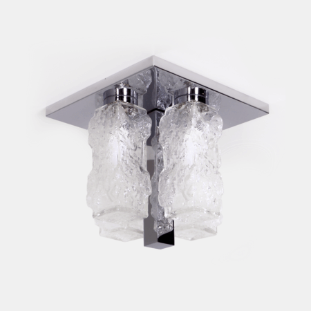 Brutalist ceiling lamp in chrome and pressed glass by Hillebrand Leuchten from the 70s