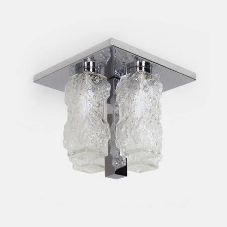 Brutalist ceiling lamp in chrome and pressed glass by Hillebrand Leuchten from the 70s
