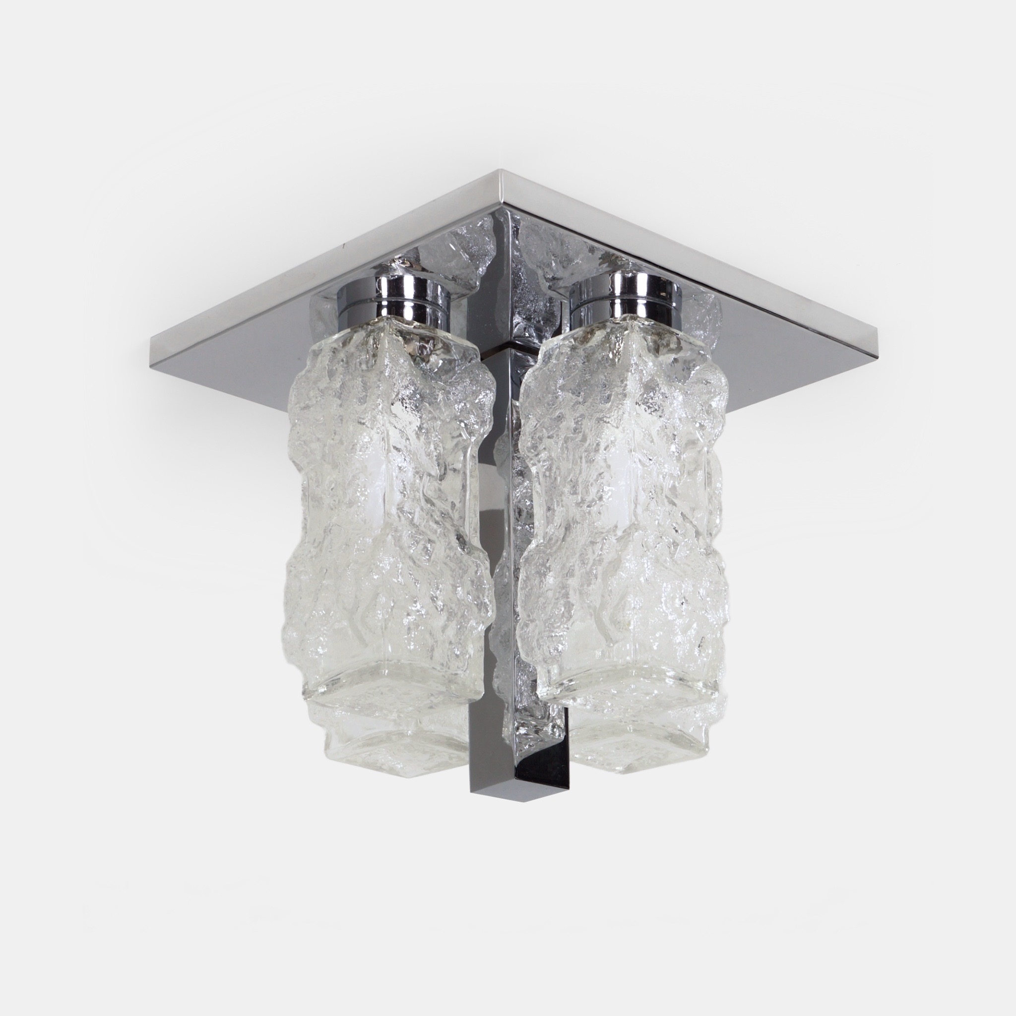 Brutalist ceiling lamp in chrome and pressed glass by Hillebrand Leuchten from the 70s