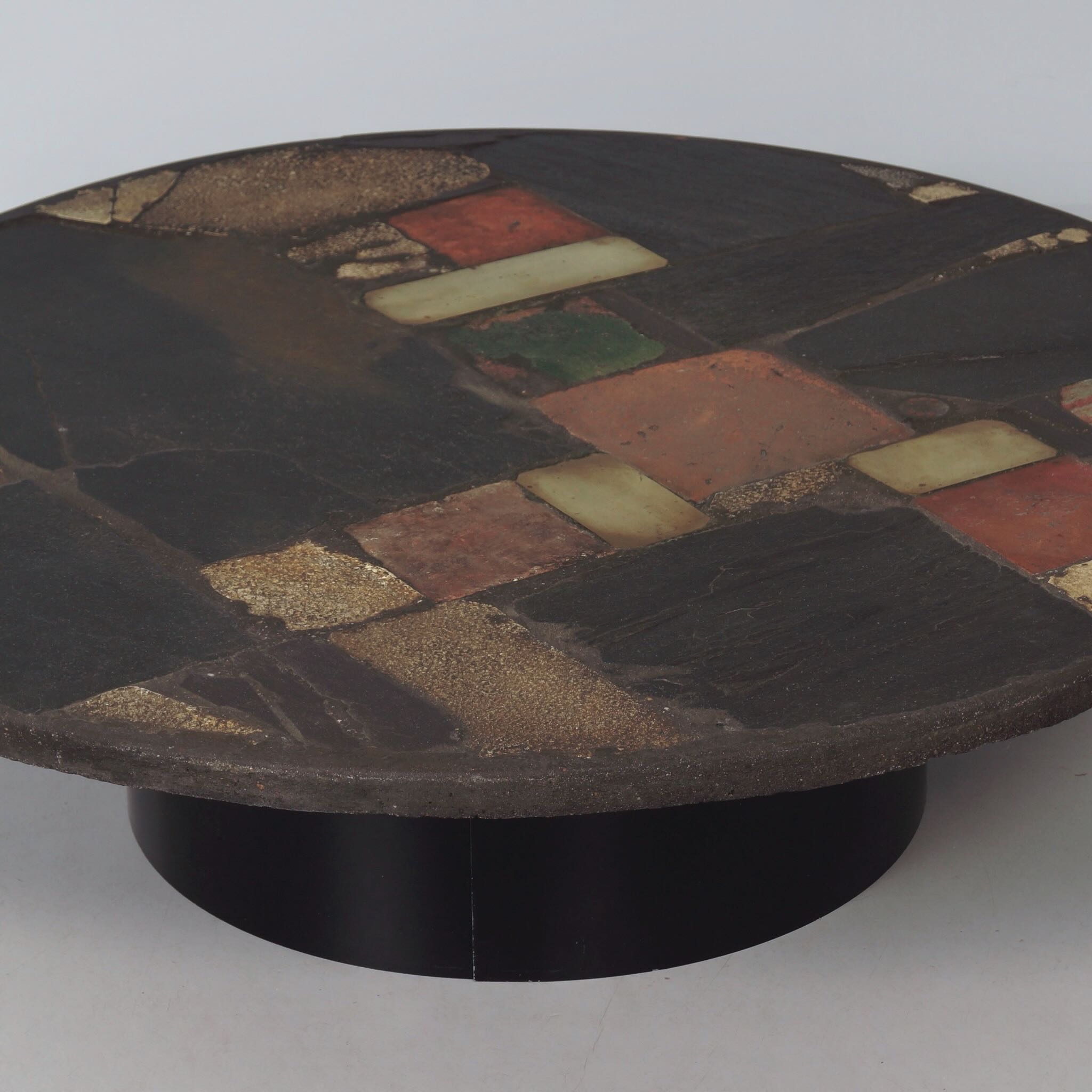 Round Coffee Table by Paul Kingma from the 70s with Brass and Colored Ceramics