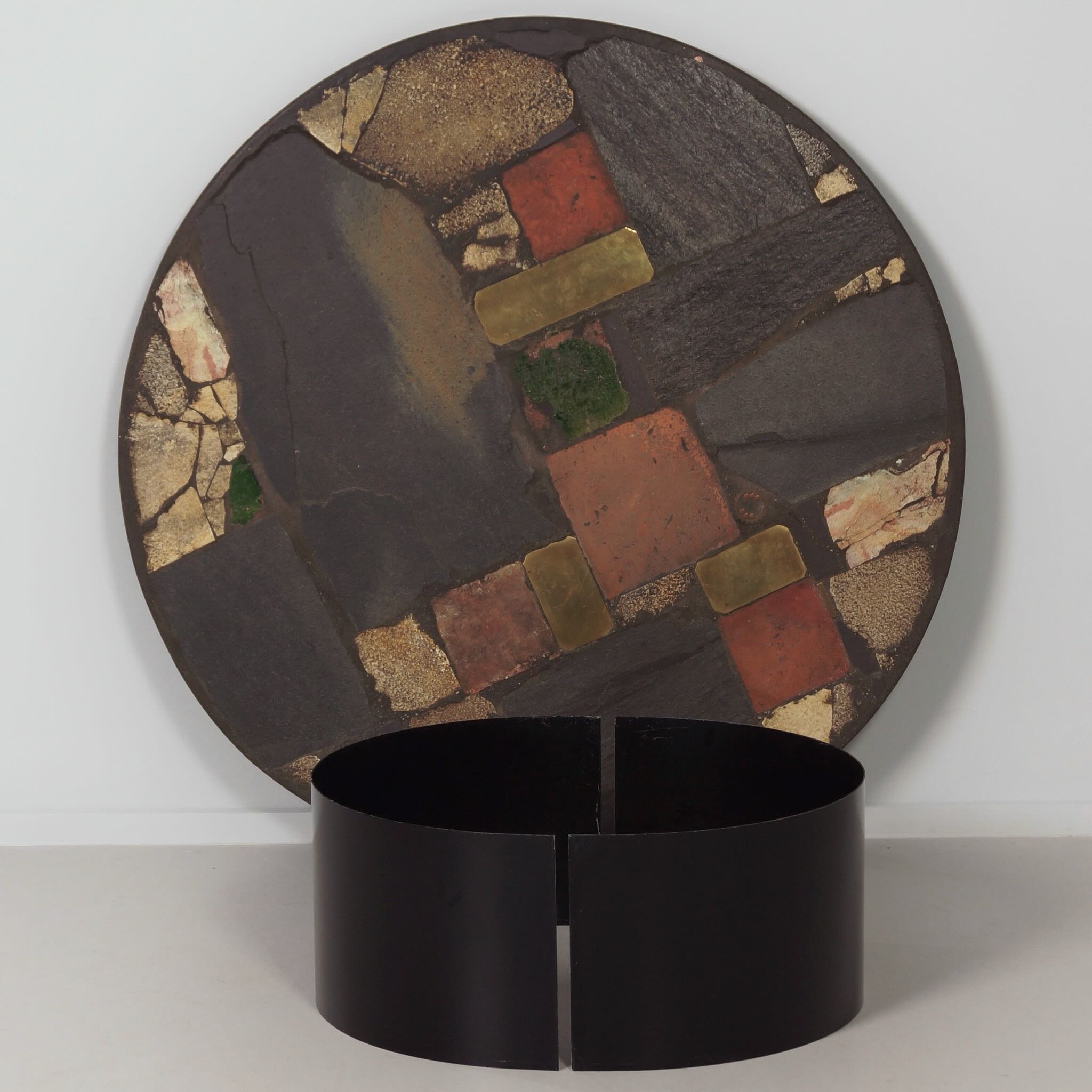 Round Coffee Table by Paul Kingma from the 70s with Brass and Colored Ceramics