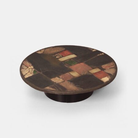 Round Coffee Table by Paul Kingma from the 70s with Brass and Colored Ceramics