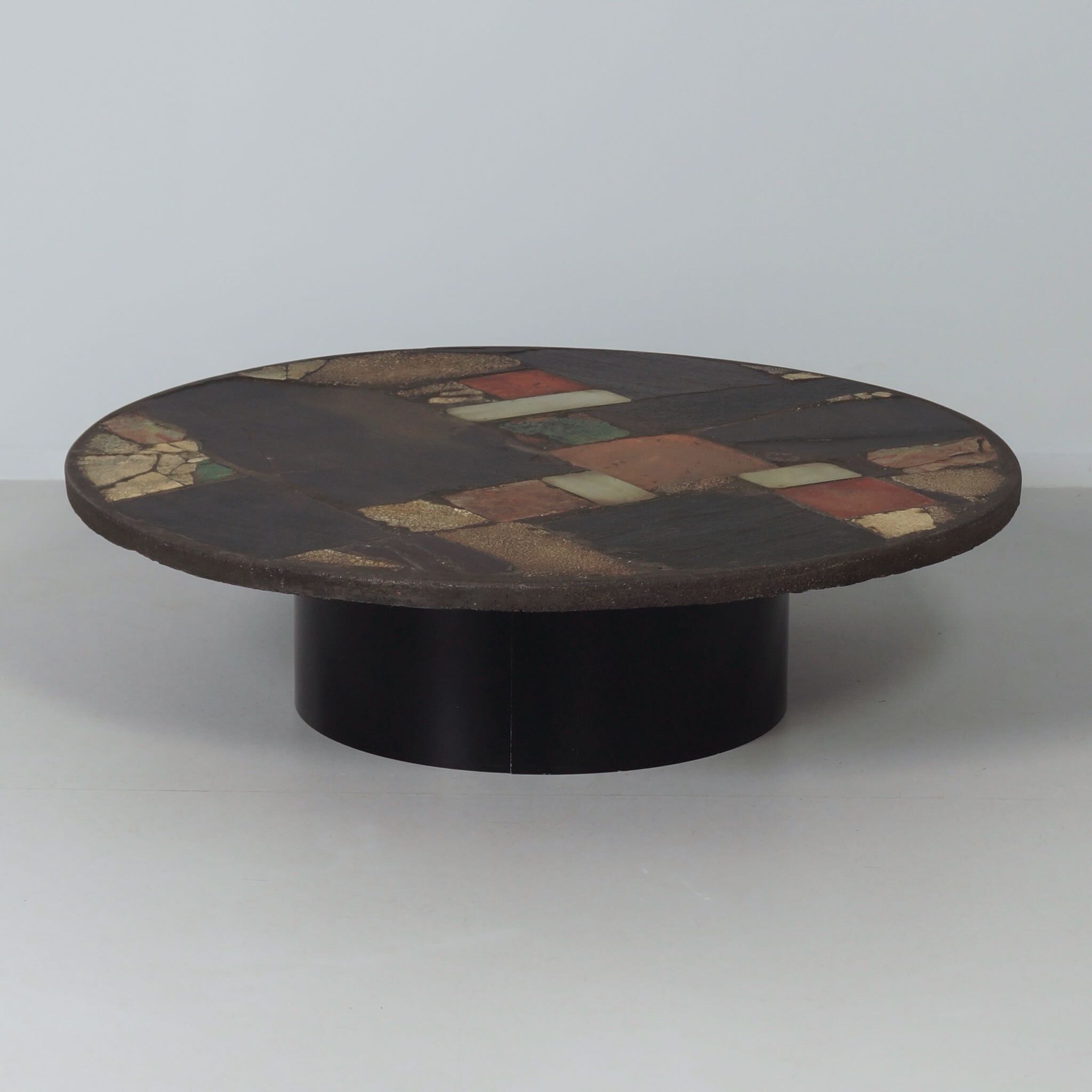 Round Coffee Table by Paul Kingma from the 70s with Brass and Colored Ceramics
