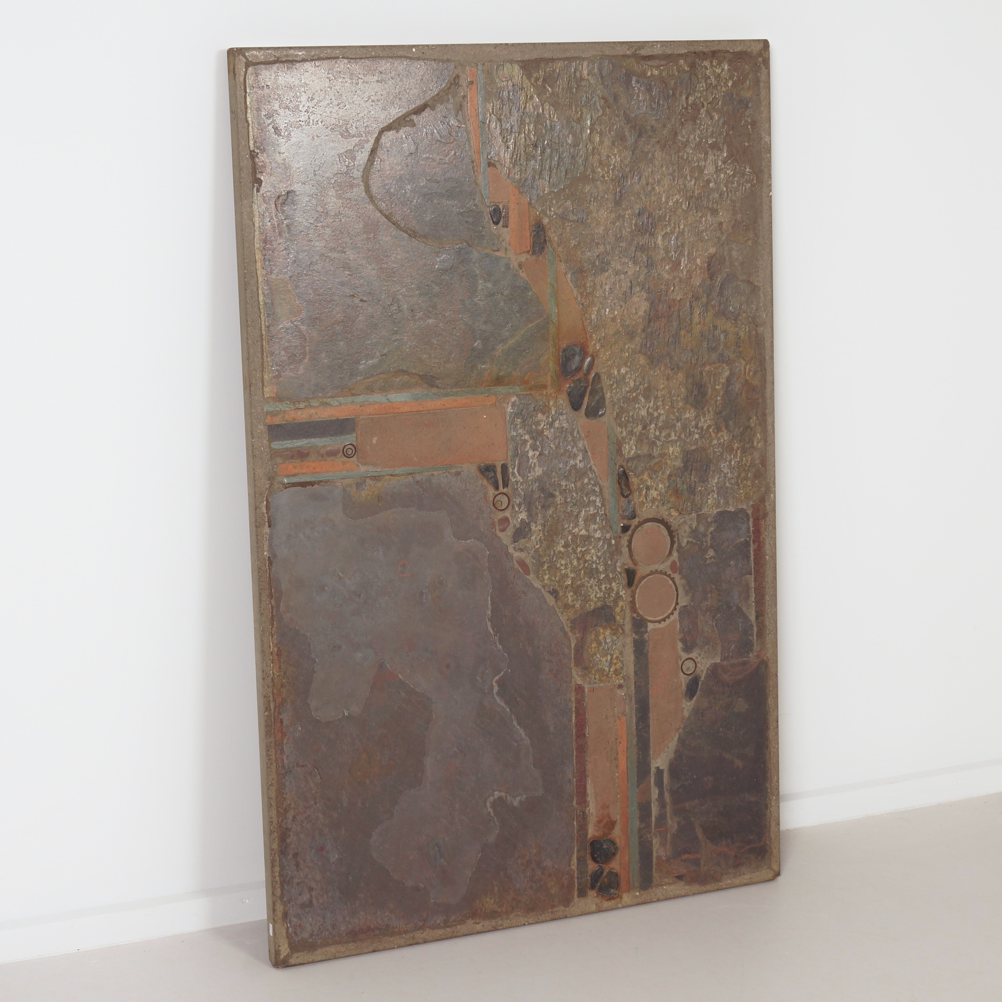 Rectangular Coffee Table by Paul Kingma from the 70s with Basalt and Terracotta Inlay