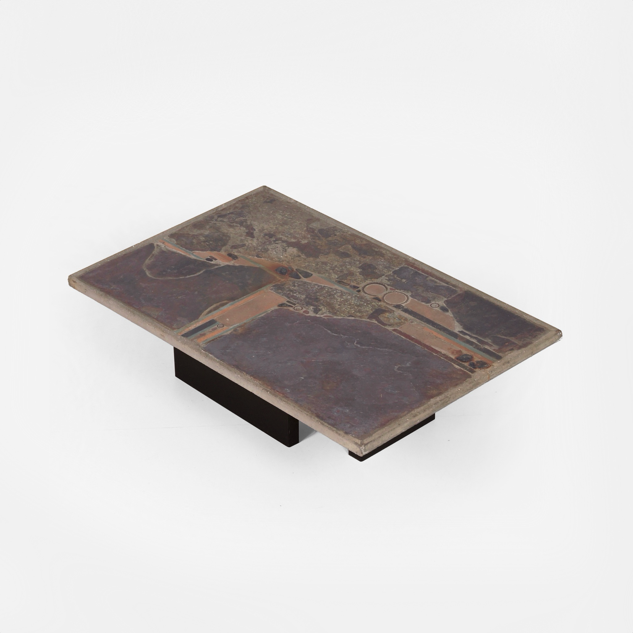 Rectangular Coffee Table by Paul Kingma from the 70s with Basalt and Terracotta Inlay
