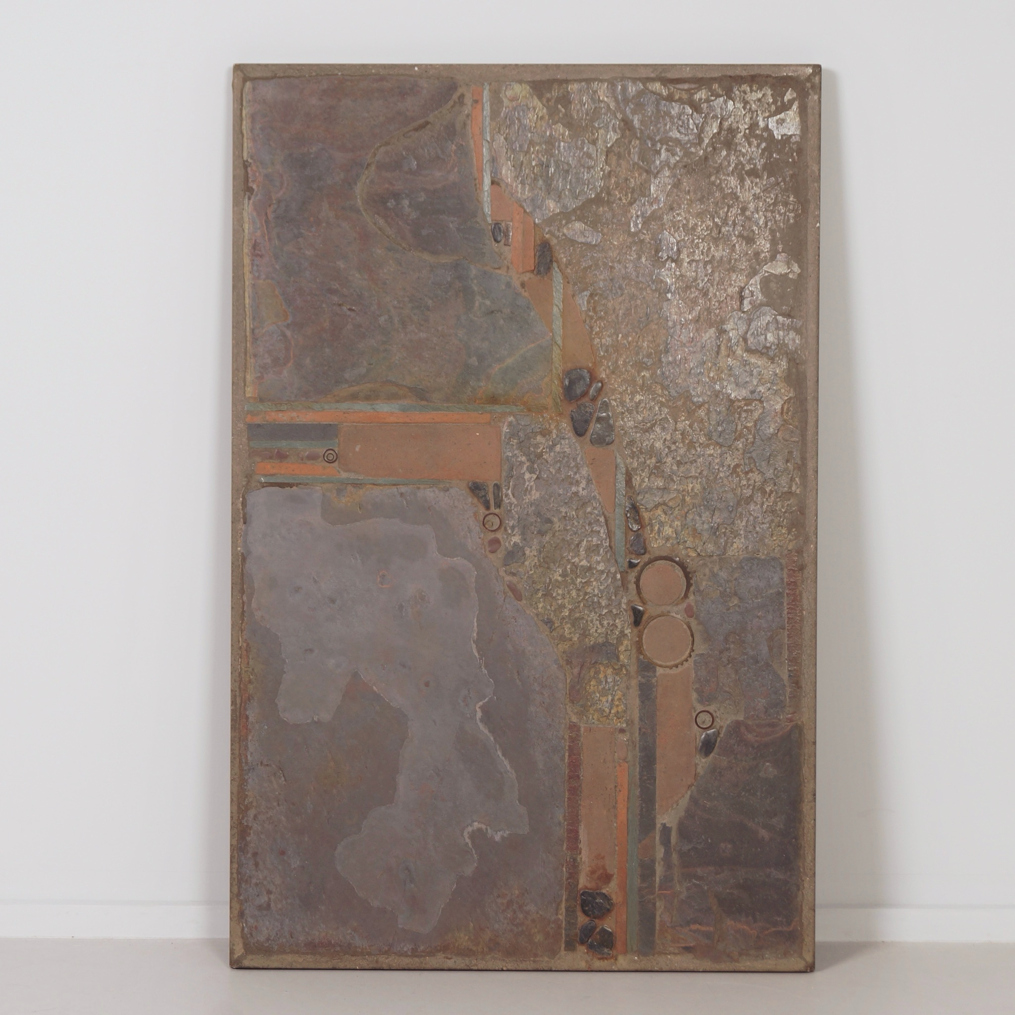 Rectangular Coffee Table by Paul Kingma from the 70s with Basalt and Terracotta Inlay