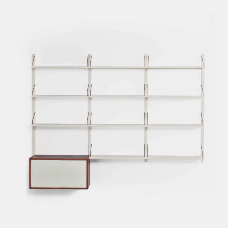 Royal System Wall system by Poul Cadovius for Cado from the 70s in white wood and rosewood