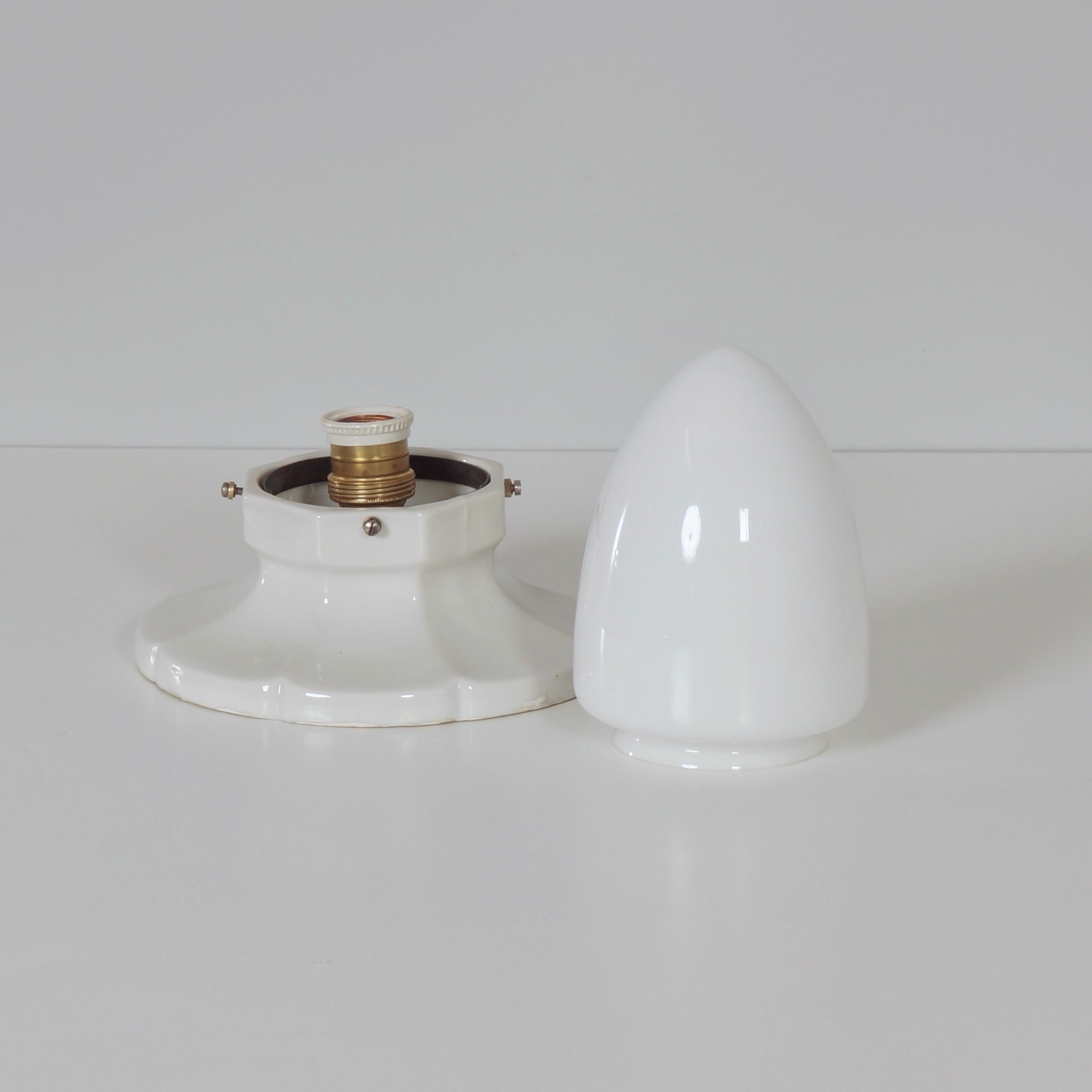 Art Deco Ceiling Light from the 1930s with Porcelain Mount and Opaline Cone Shade