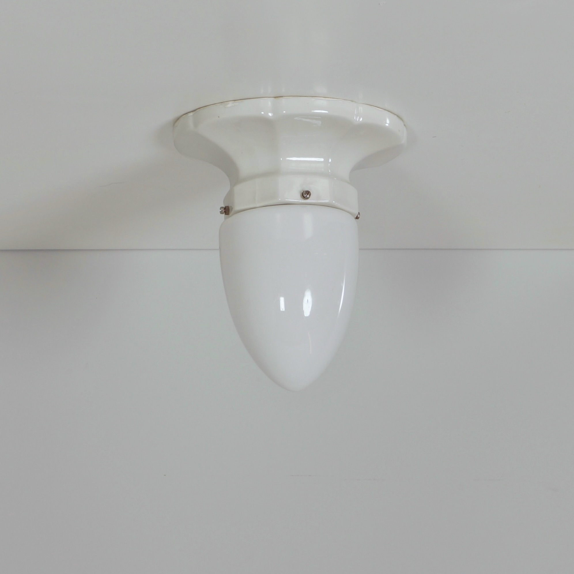 Art Deco Ceiling Light from the 1930s with Porcelain Mount and Opaline Cone Shade