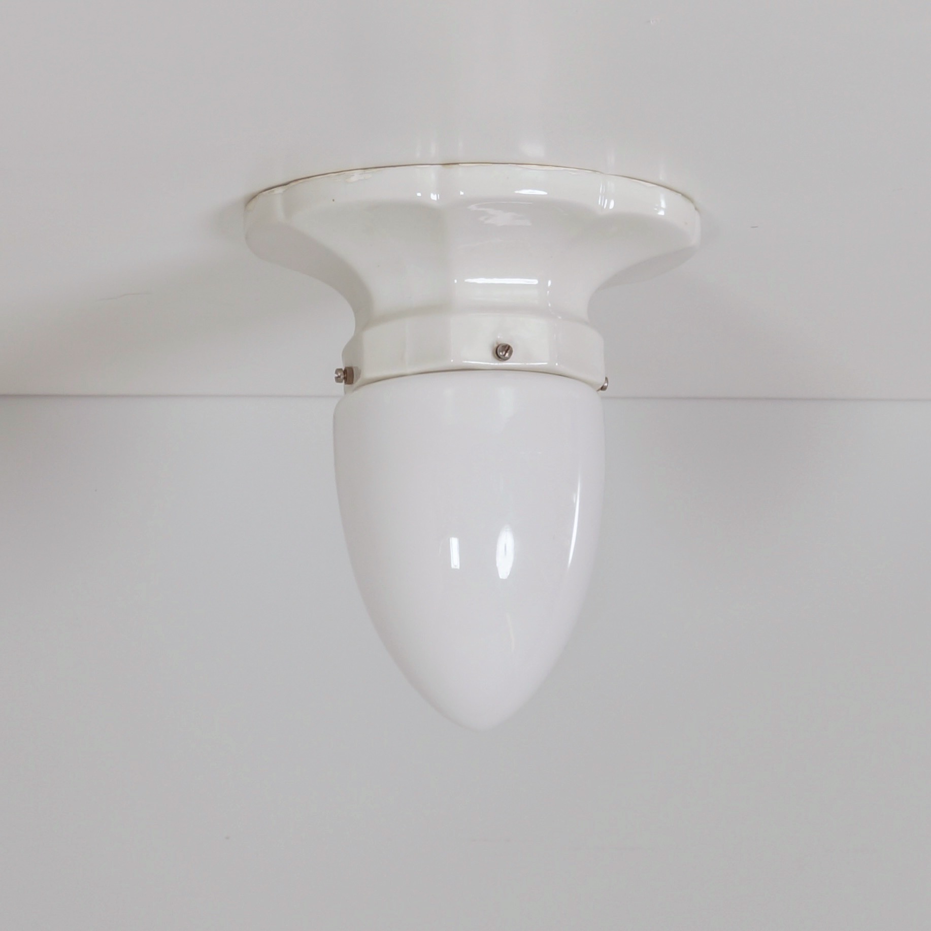 Art Deco Ceiling Light from the 1930s with Porcelain Mount and Opaline Cone Shade