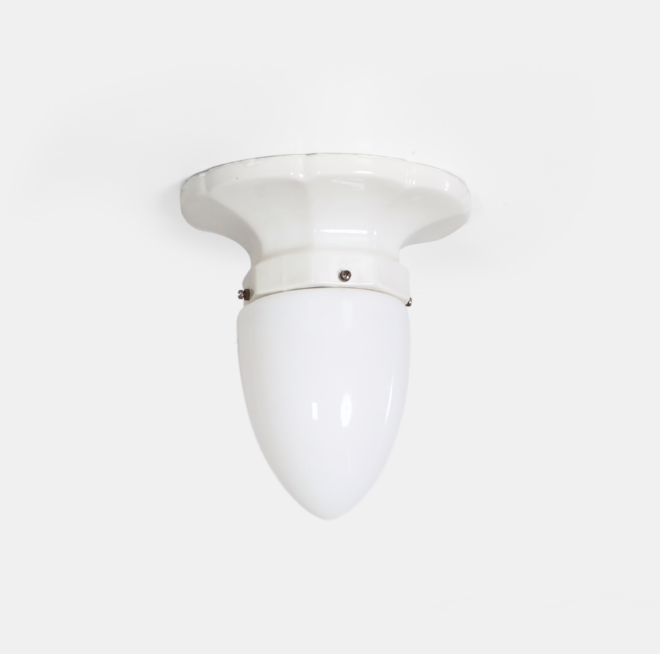 Art Deco Ceiling Light from the 1930s with Porcelain Mount and Opaline Cone Shade