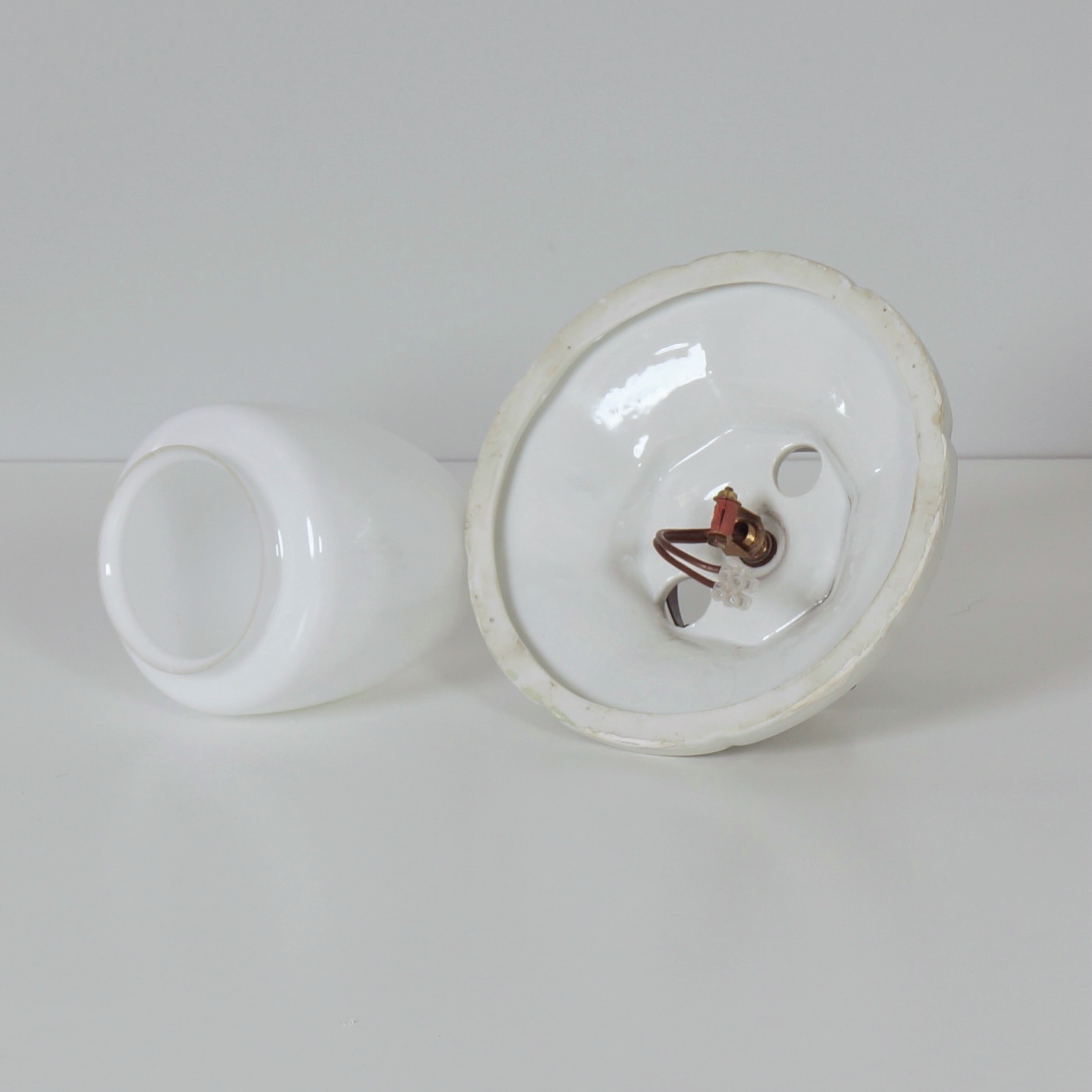 Art Deco Ceiling Light from the 1930s with Porcelain Mount and Opaline Cone Shade