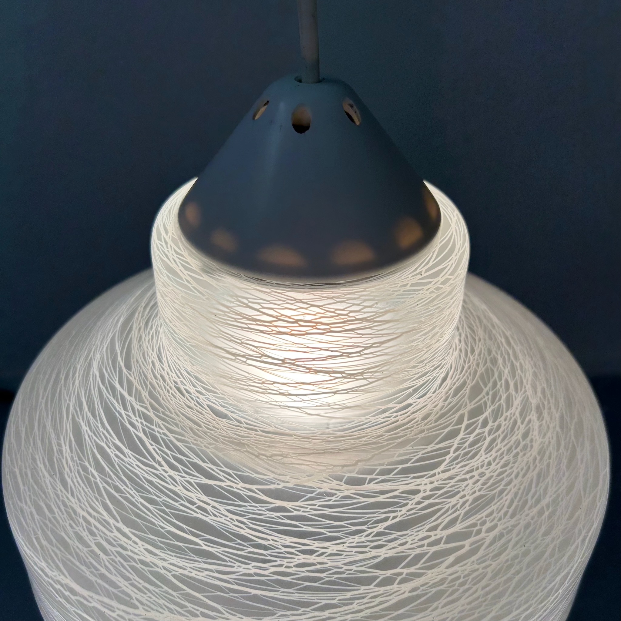 Vintage Pendant Lamp in Spun Satin Glass by Erco from the 60s