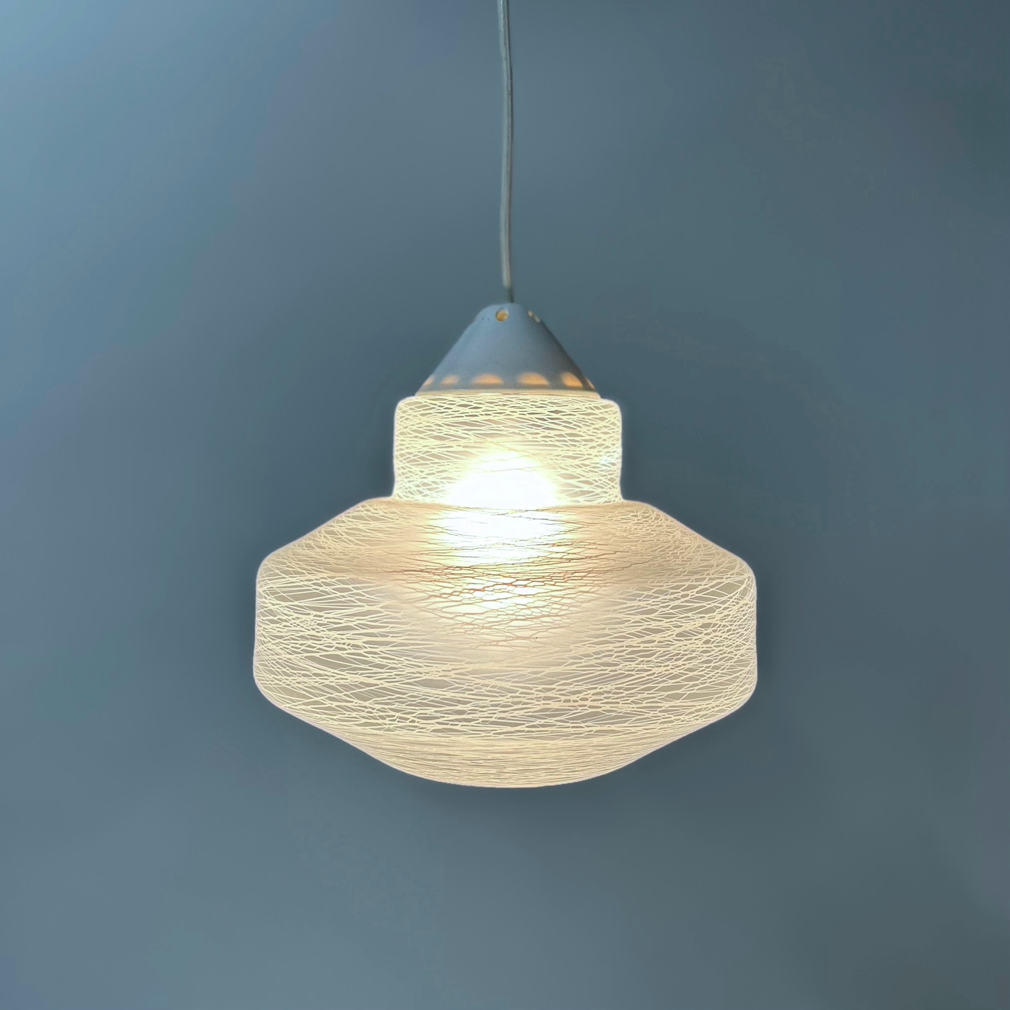 Vintage Pendant Lamp in Spun Satin Glass by Erco from the 60s