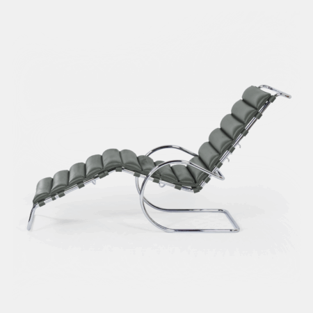 Chaise Longue 242 by Mies van der Rohe for Knoll, 2000s - Green Leather, Adjustable