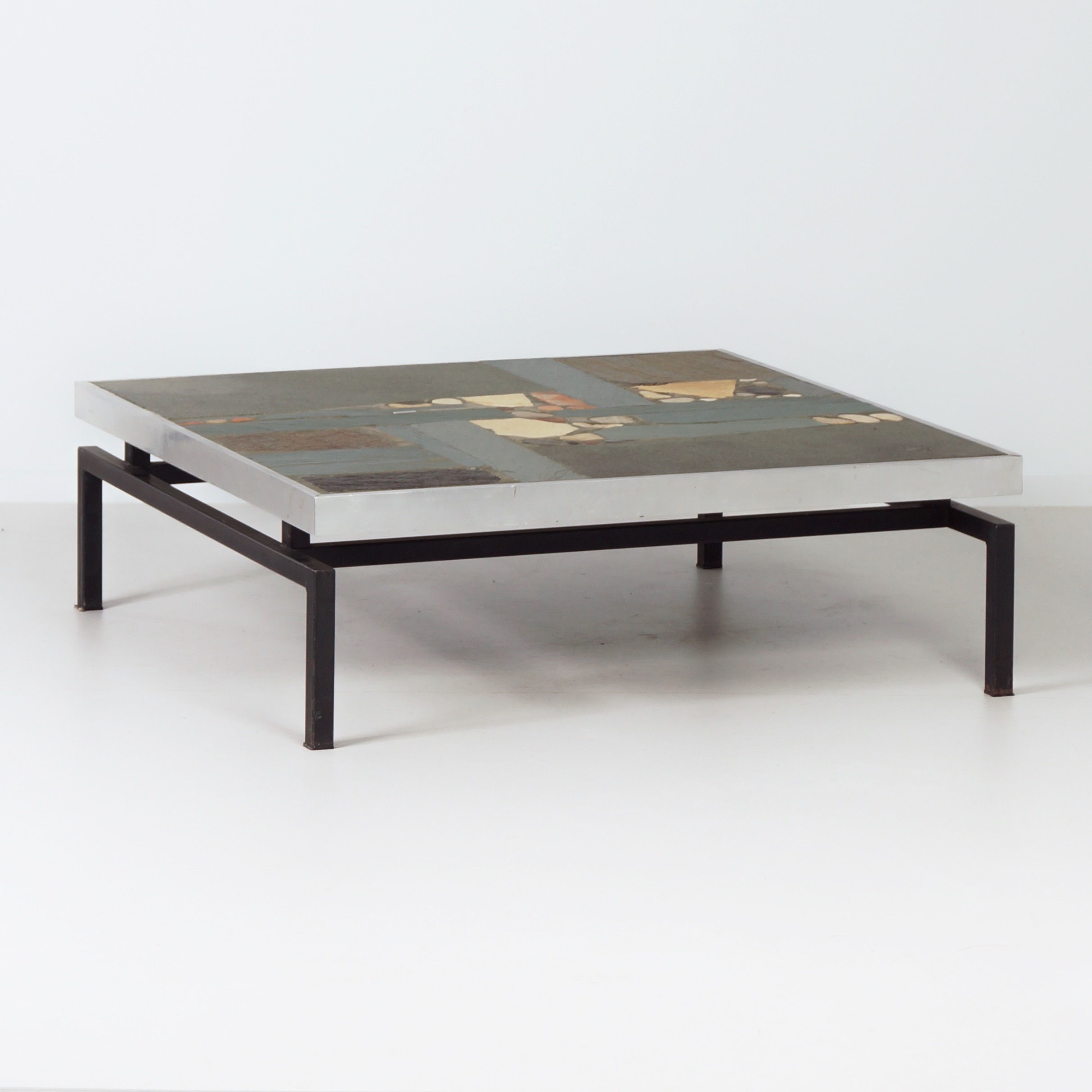 Square Paul Kingma coffee table from 1969 with aluminium edge and black metal base