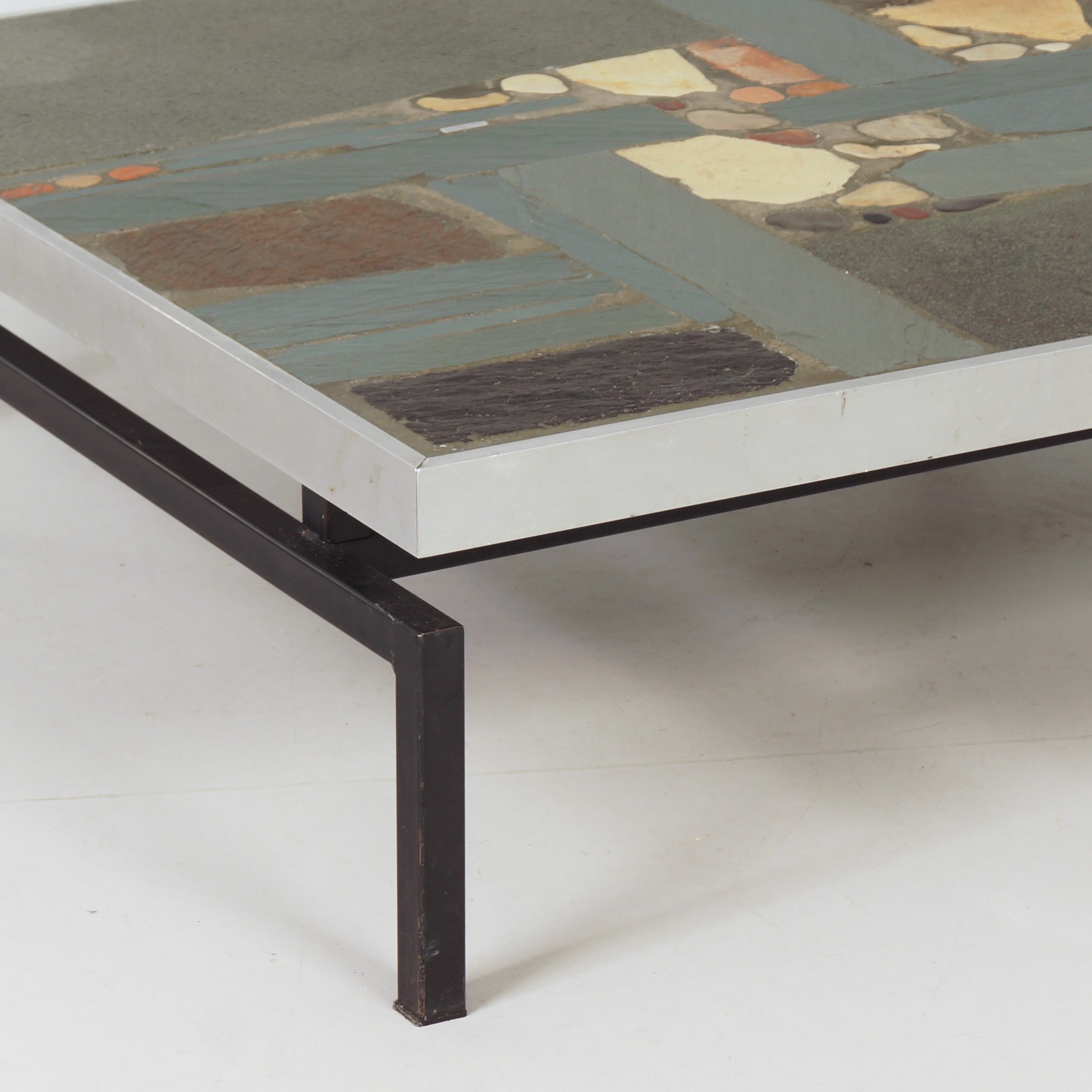 Square Paul Kingma coffee table from 1969 with aluminium edge and black metal base