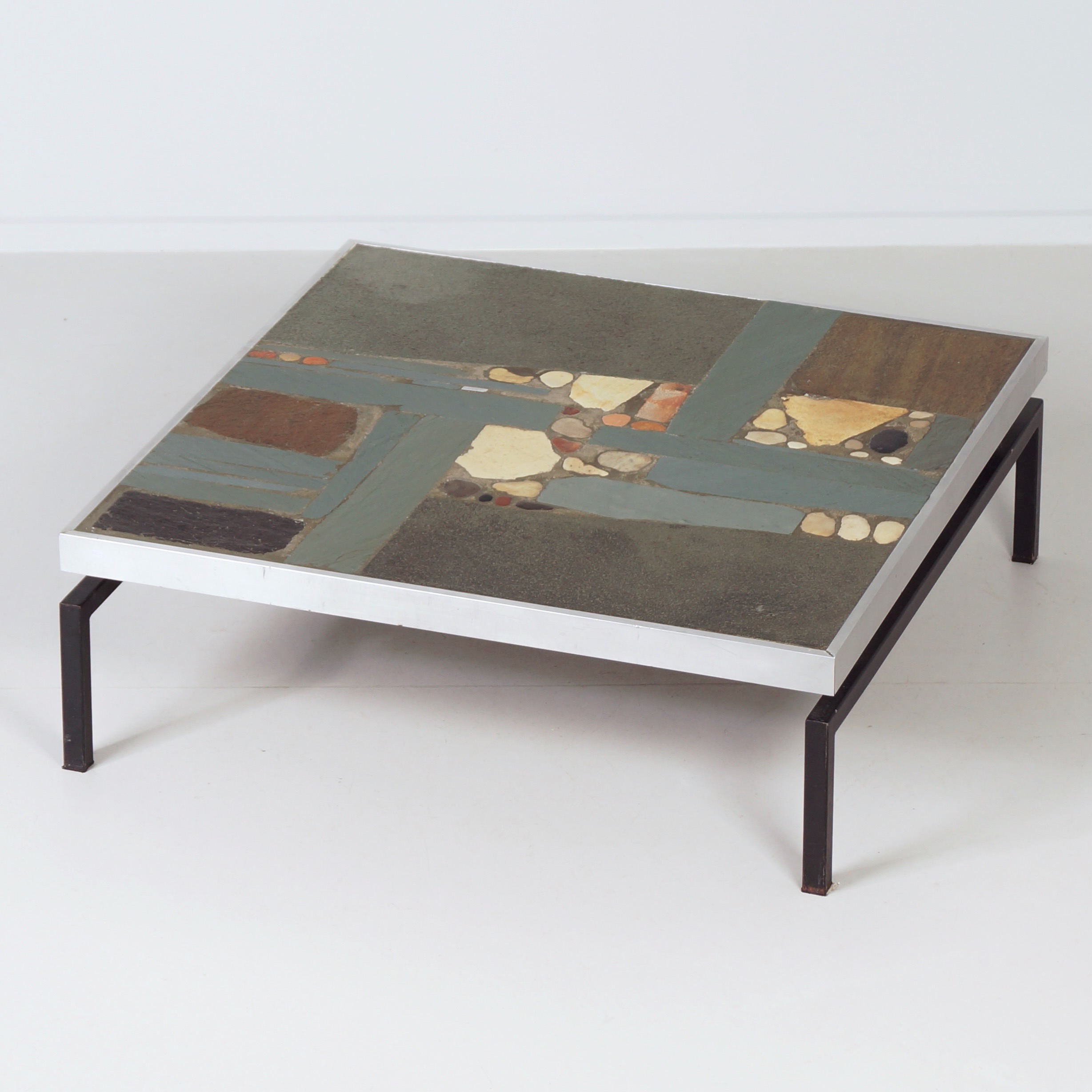 Square Paul Kingma coffee table from 1969 with aluminium edge and black metal base