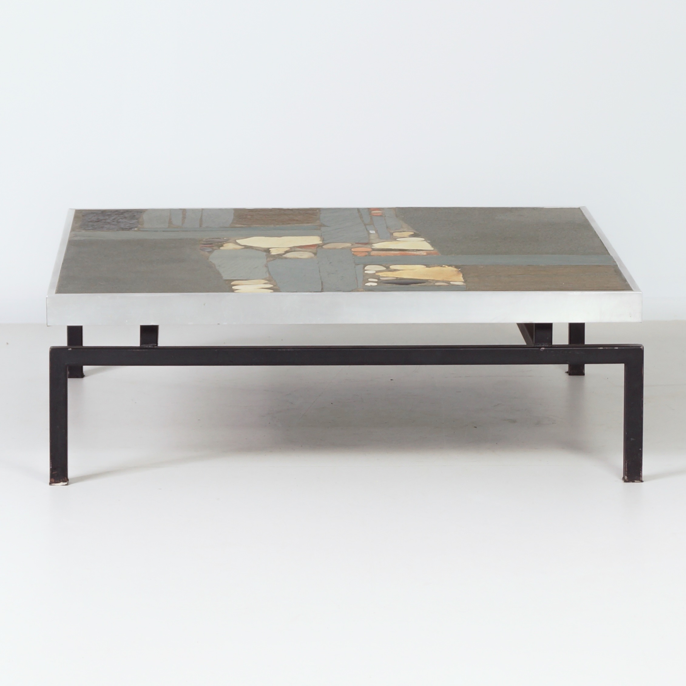 Square Paul Kingma coffee table from 1969 with aluminium edge and black metal base