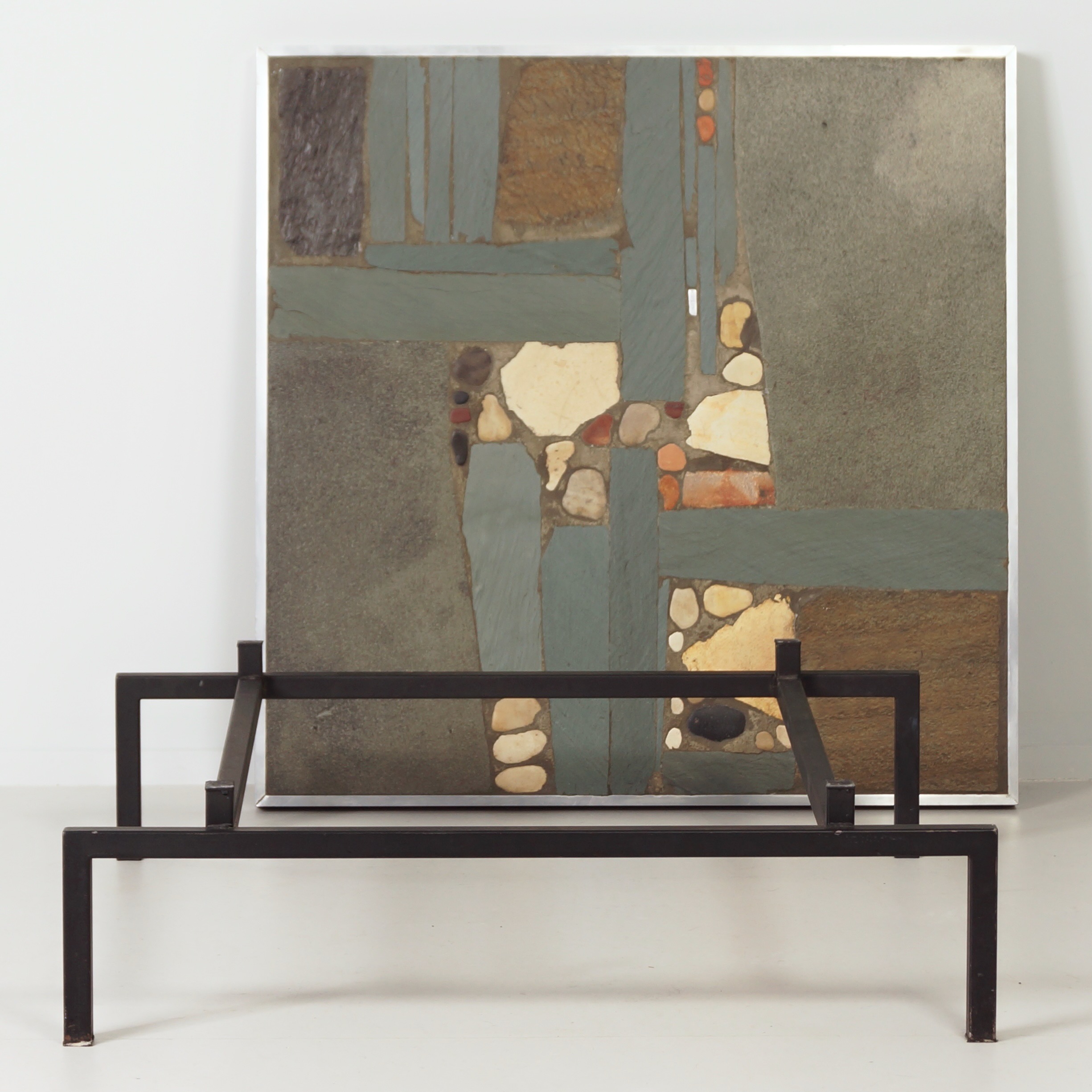 Square Paul Kingma coffee table from 1969 with aluminium edge and black metal base