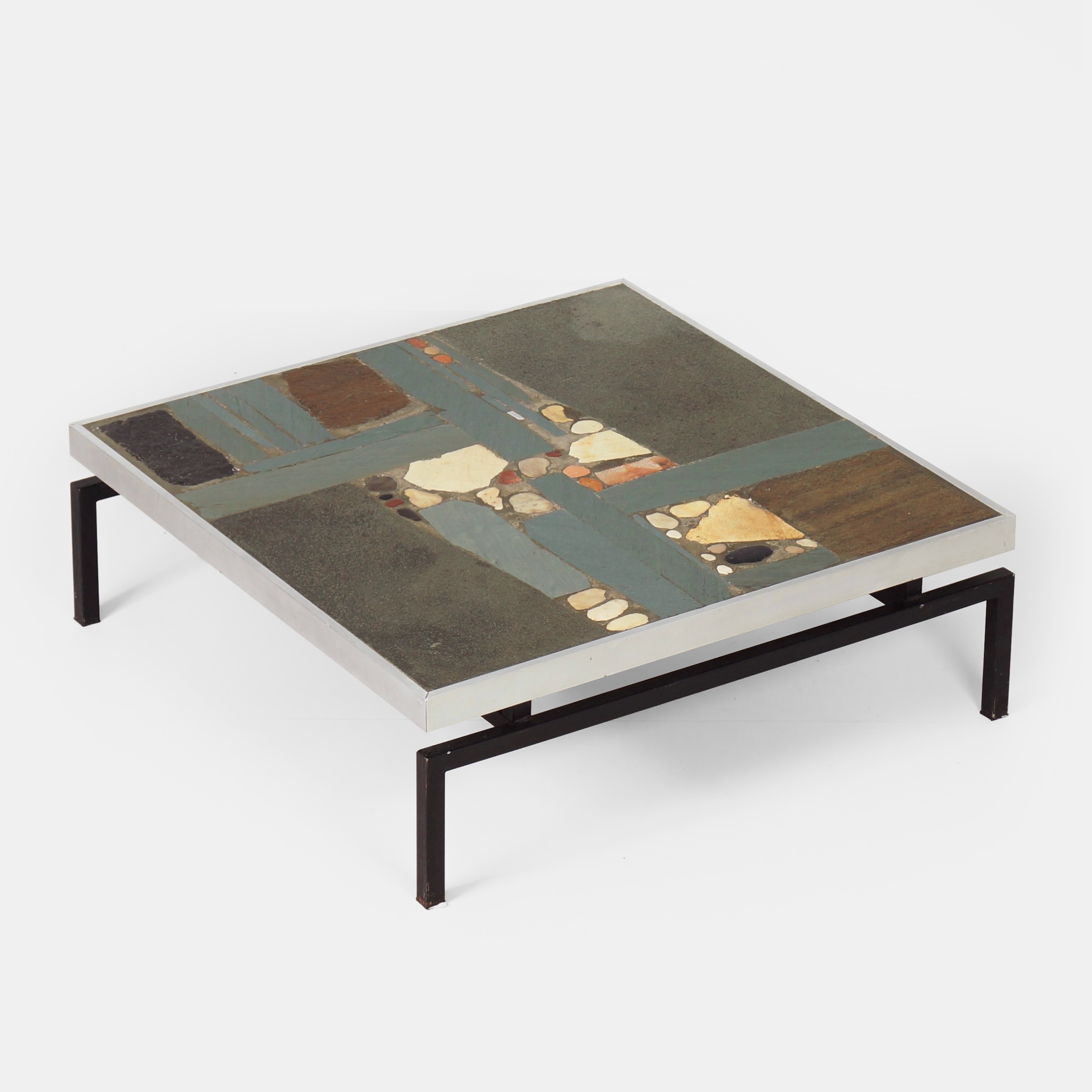 Square Paul Kingma coffee table from 1969 with aluminium edge and black metal base