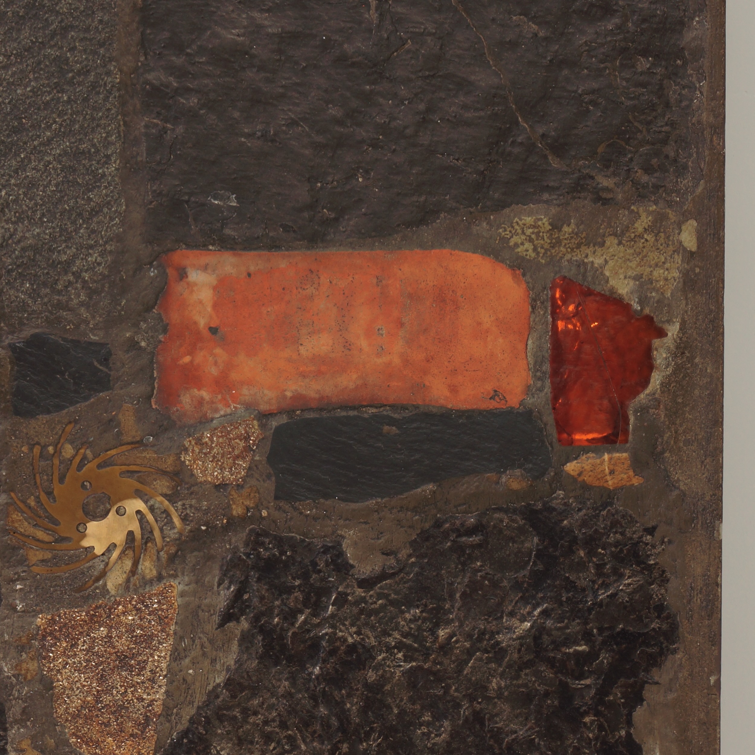 Rectangular coffee table by Paul Kingma, 1973 with brass and red glass