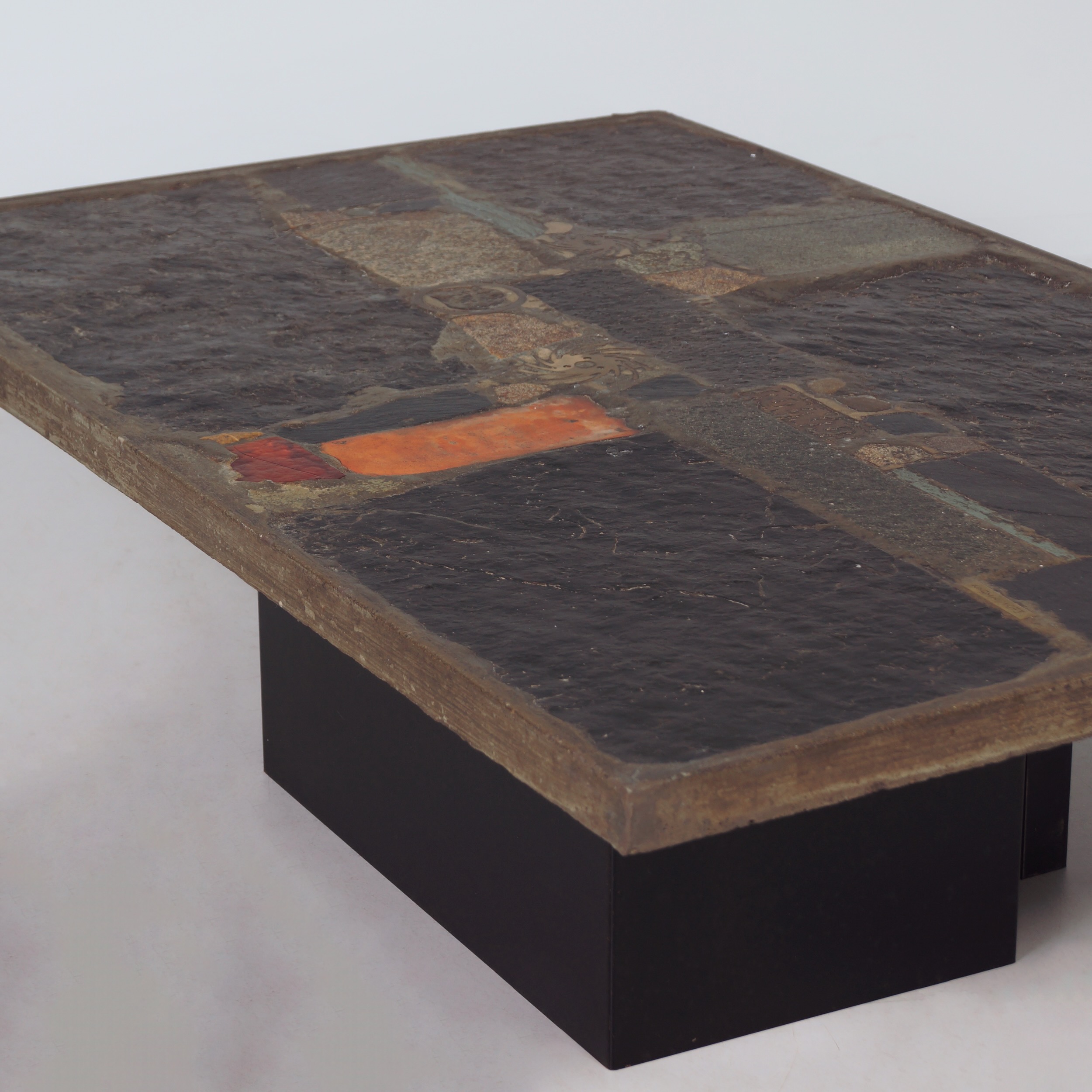 Rectangular coffee table by Paul Kingma, 1973 with brass and red glass