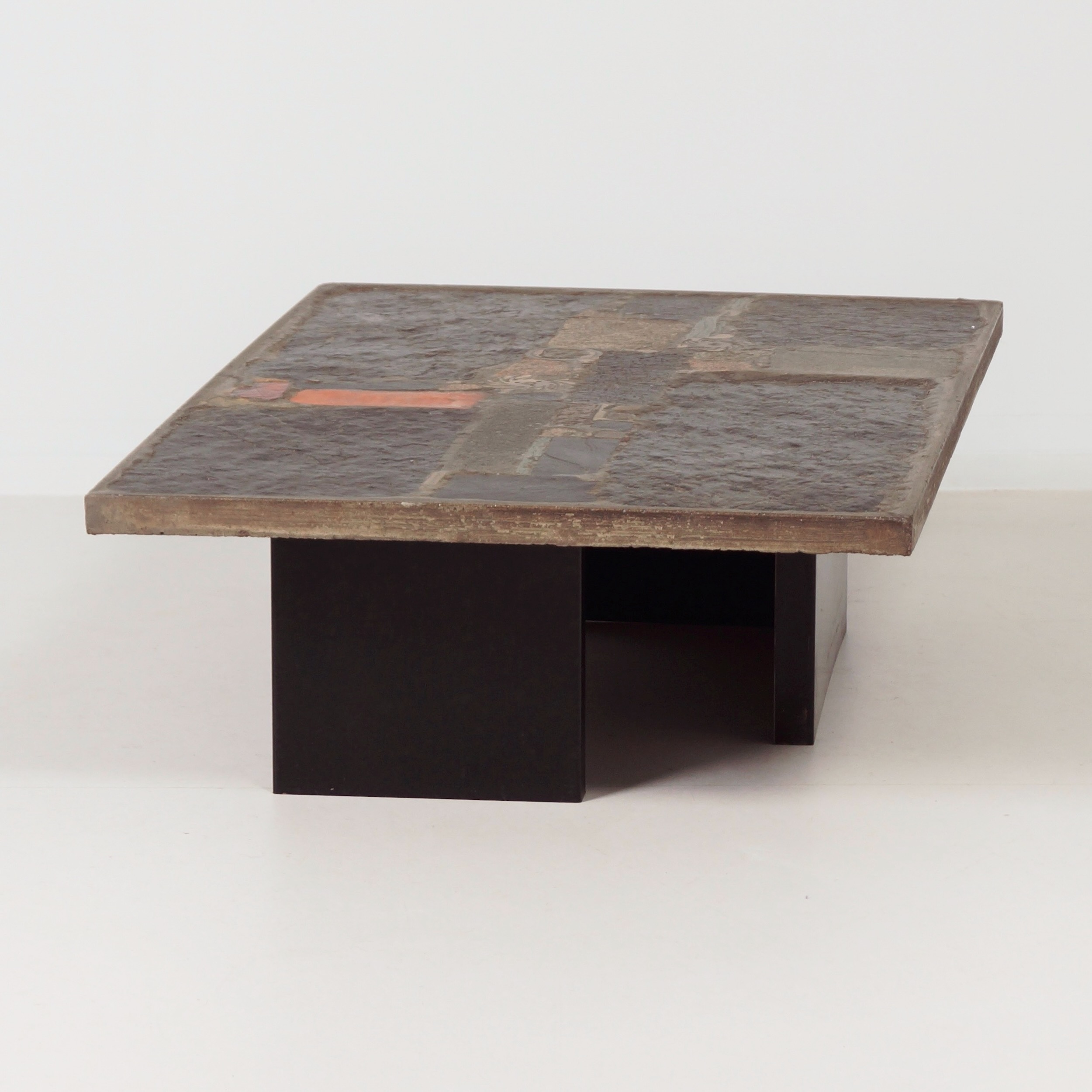 Rectangular coffee table by Paul Kingma, 1973 with brass and red glass