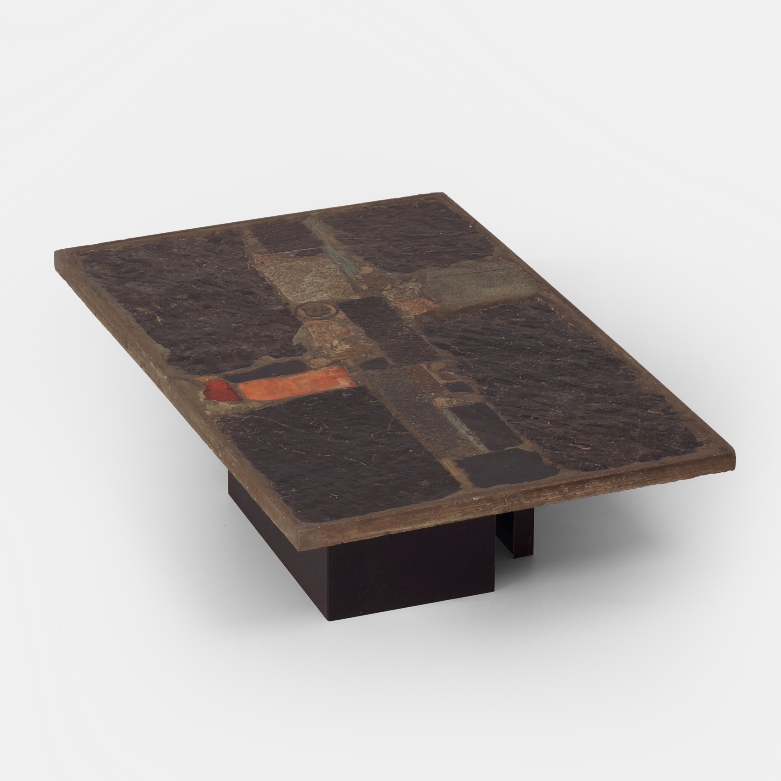 Rectangular coffee table by Paul Kingma, 1973 with brass and red glass