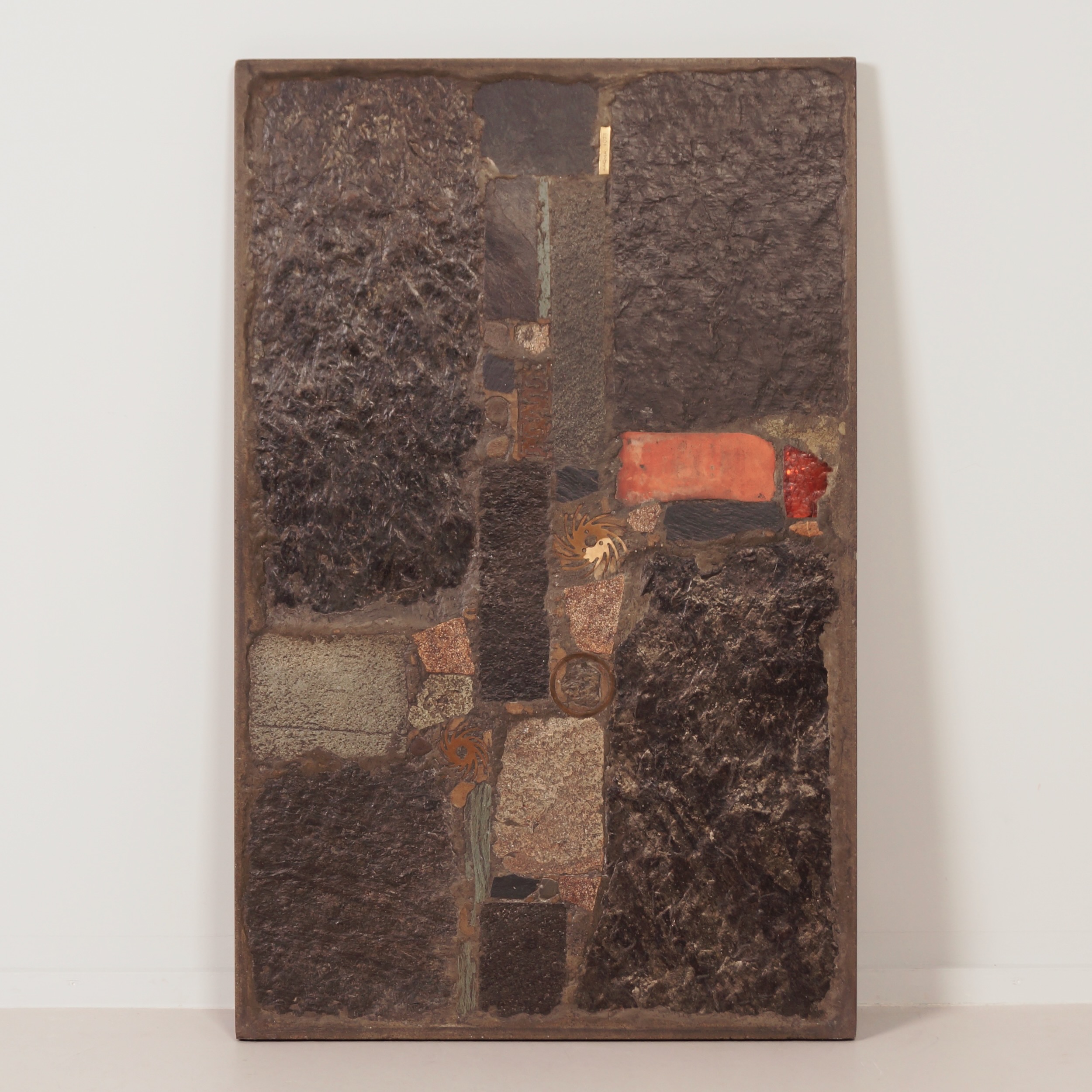 Rectangular coffee table by Paul Kingma, 1973 with brass and red glass