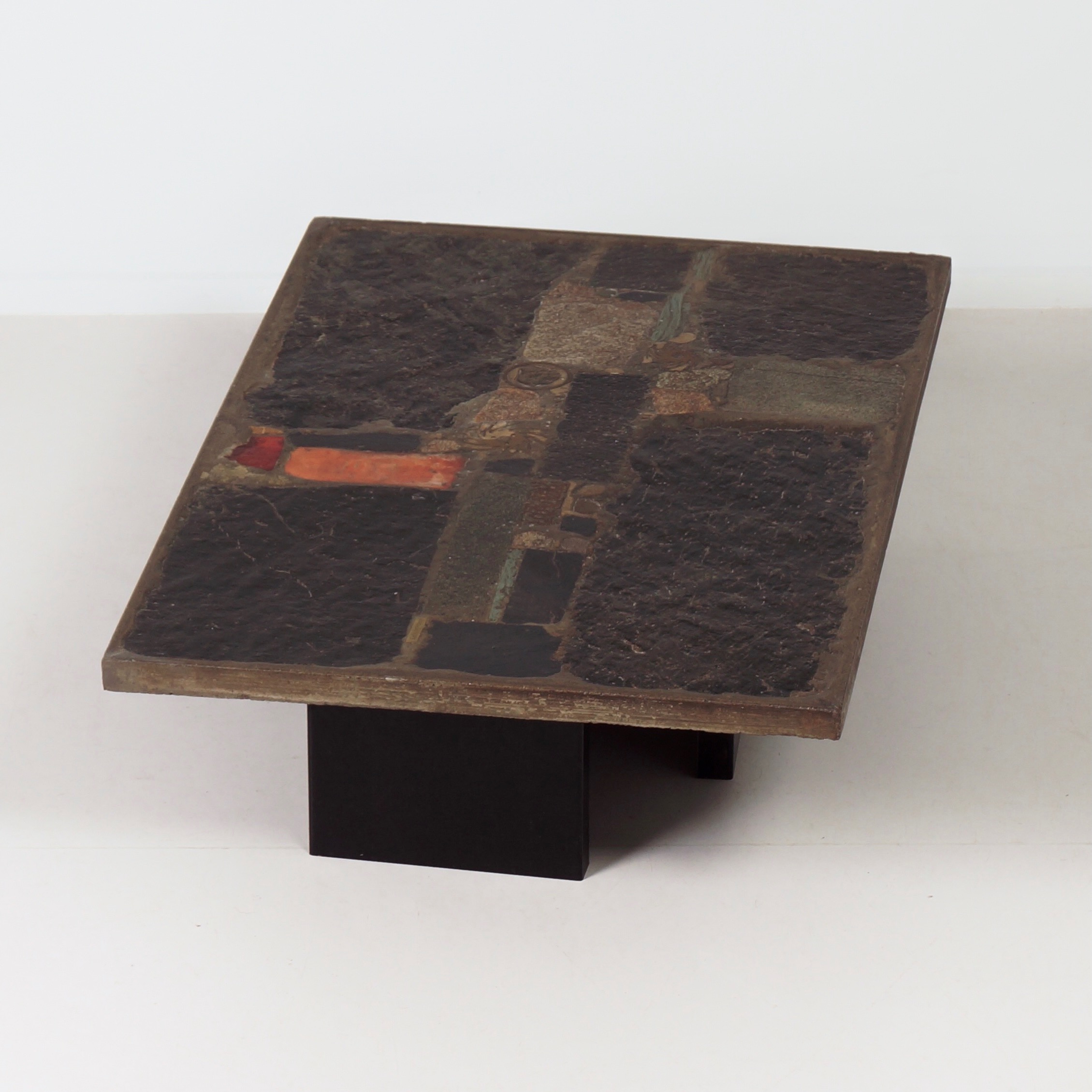 Rectangular coffee table by Paul Kingma, 1973 with brass and red glass