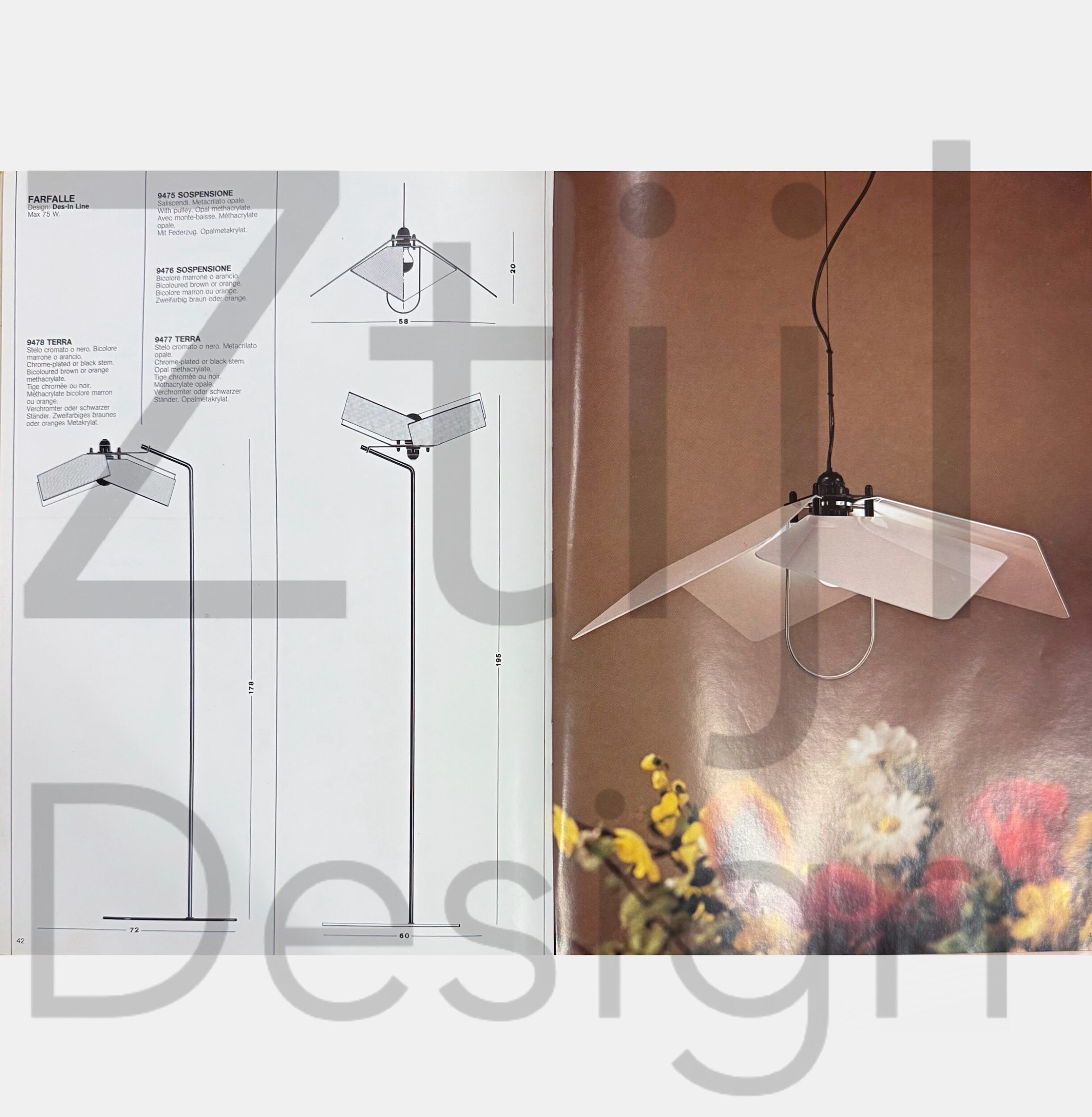 Farfalle Pendant Lamp by Des-in Line for Lamperti, 1980s