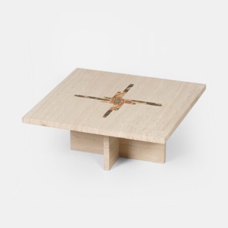 Coffee Table by Paul Kingma in Travertine with Marble and Brass Inlay, 1980