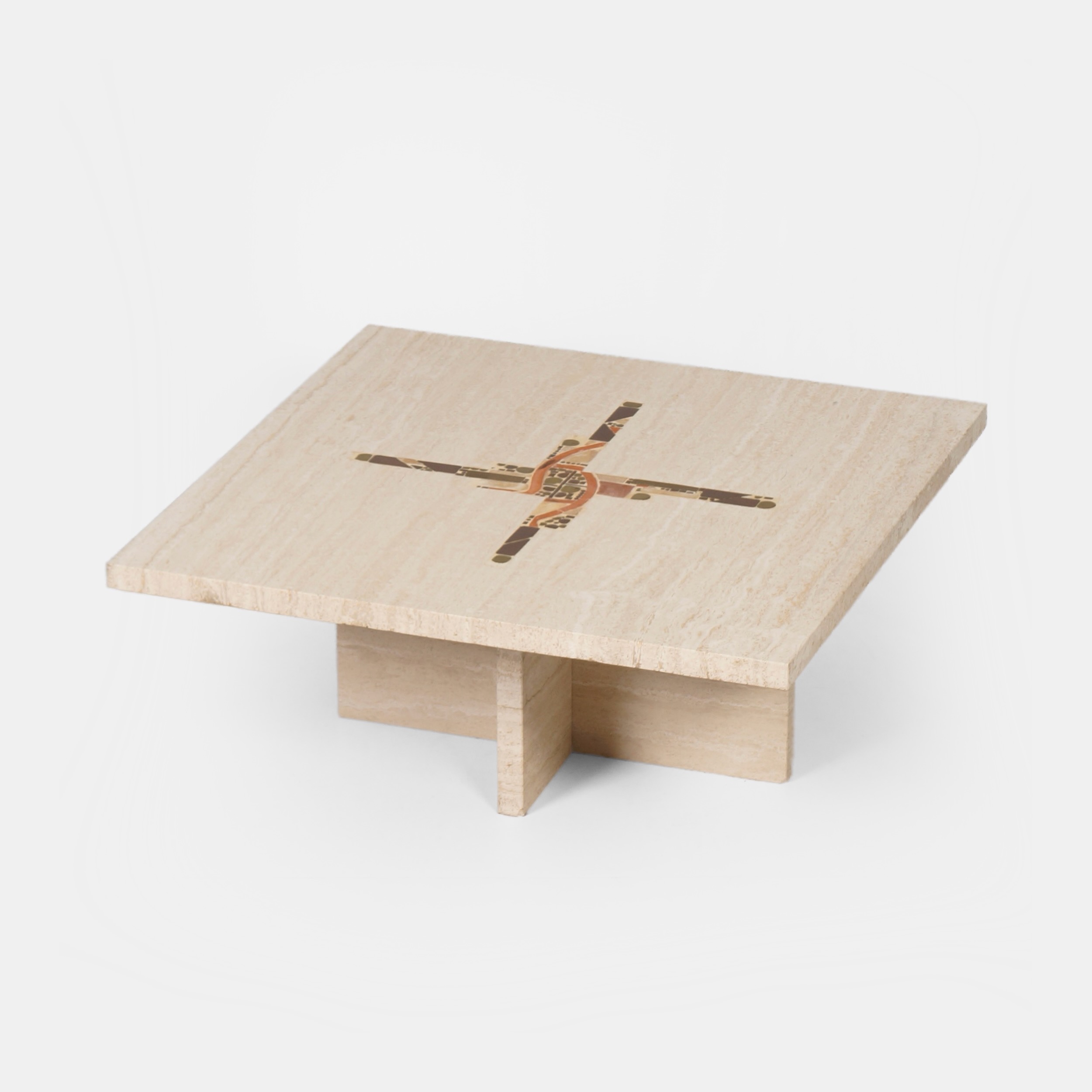 Coffee Table by Paul Kingma in Travertine with Marble and Brass Inlay, 1980