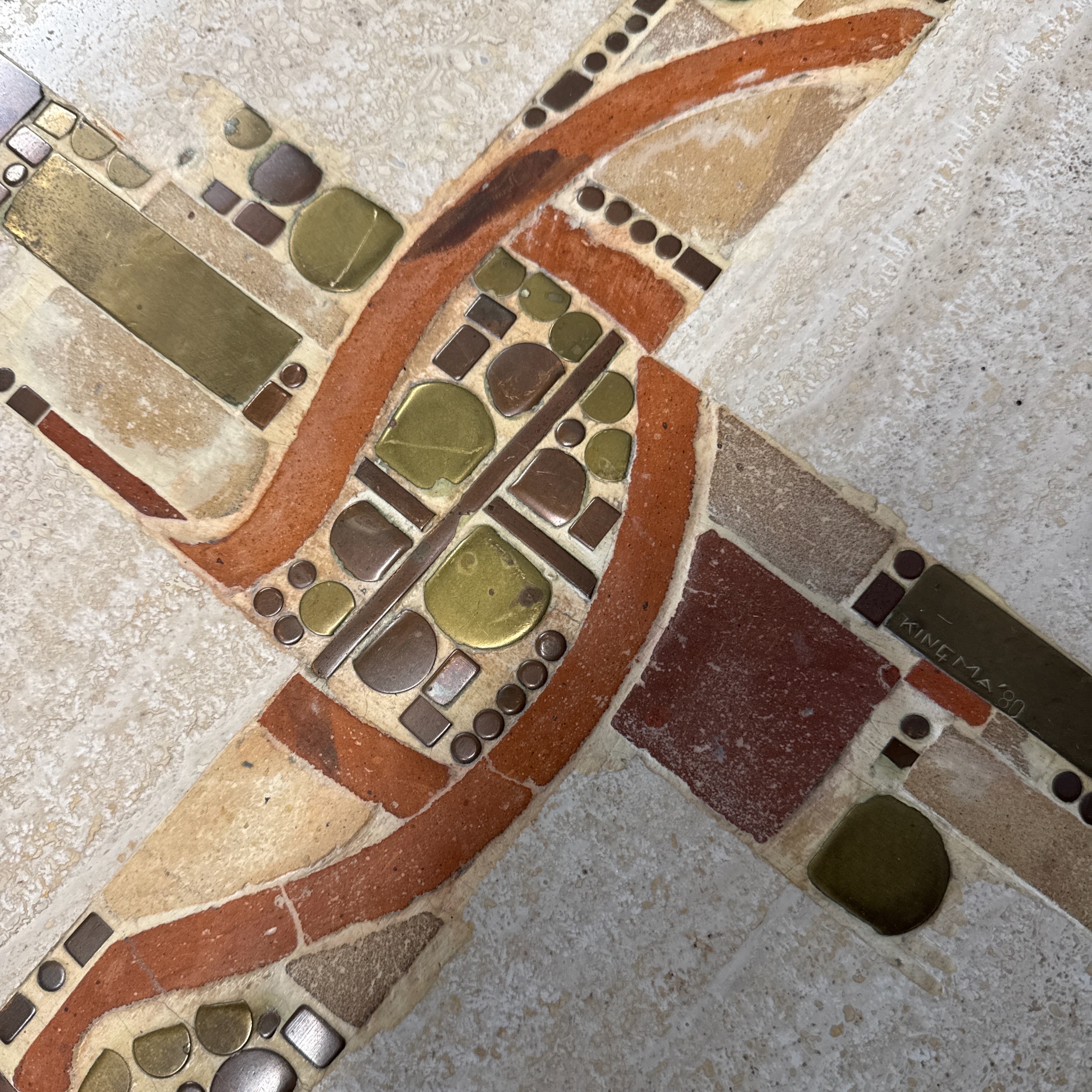Coffee Table by Paul Kingma in Travertine with Marble and Brass Inlay, 1980