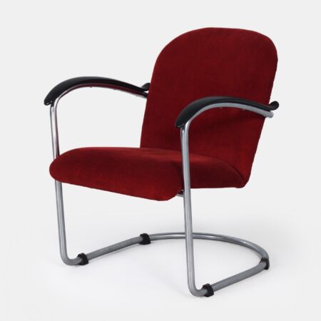414 Armchair by W.H. Gispen for Gispen, 1950s - Red, Cantilever Tube Frame
