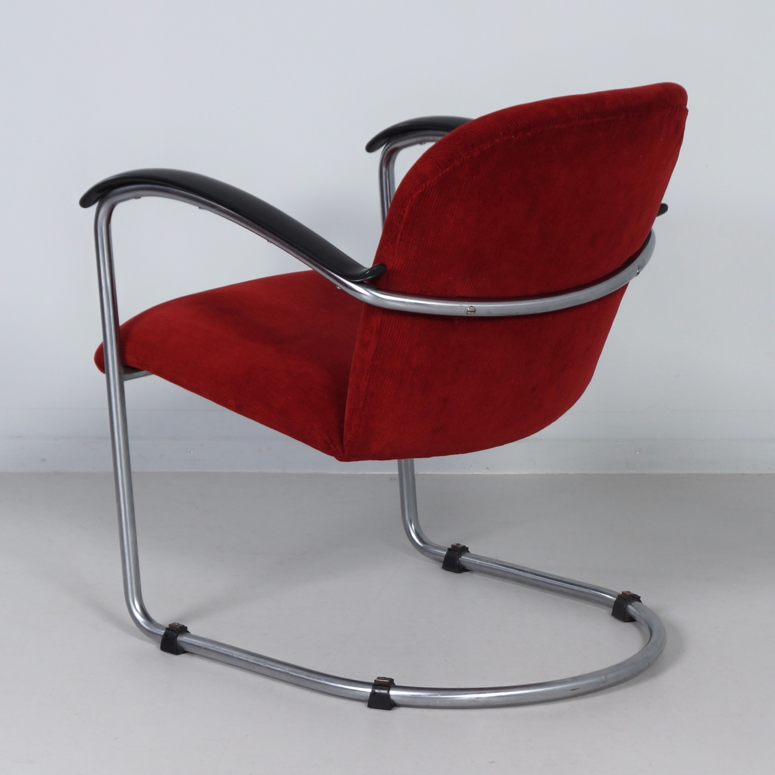 414 Armchair by W.H. Gispen for Gispen, 1950s – Red, Cantilever Tube Frame