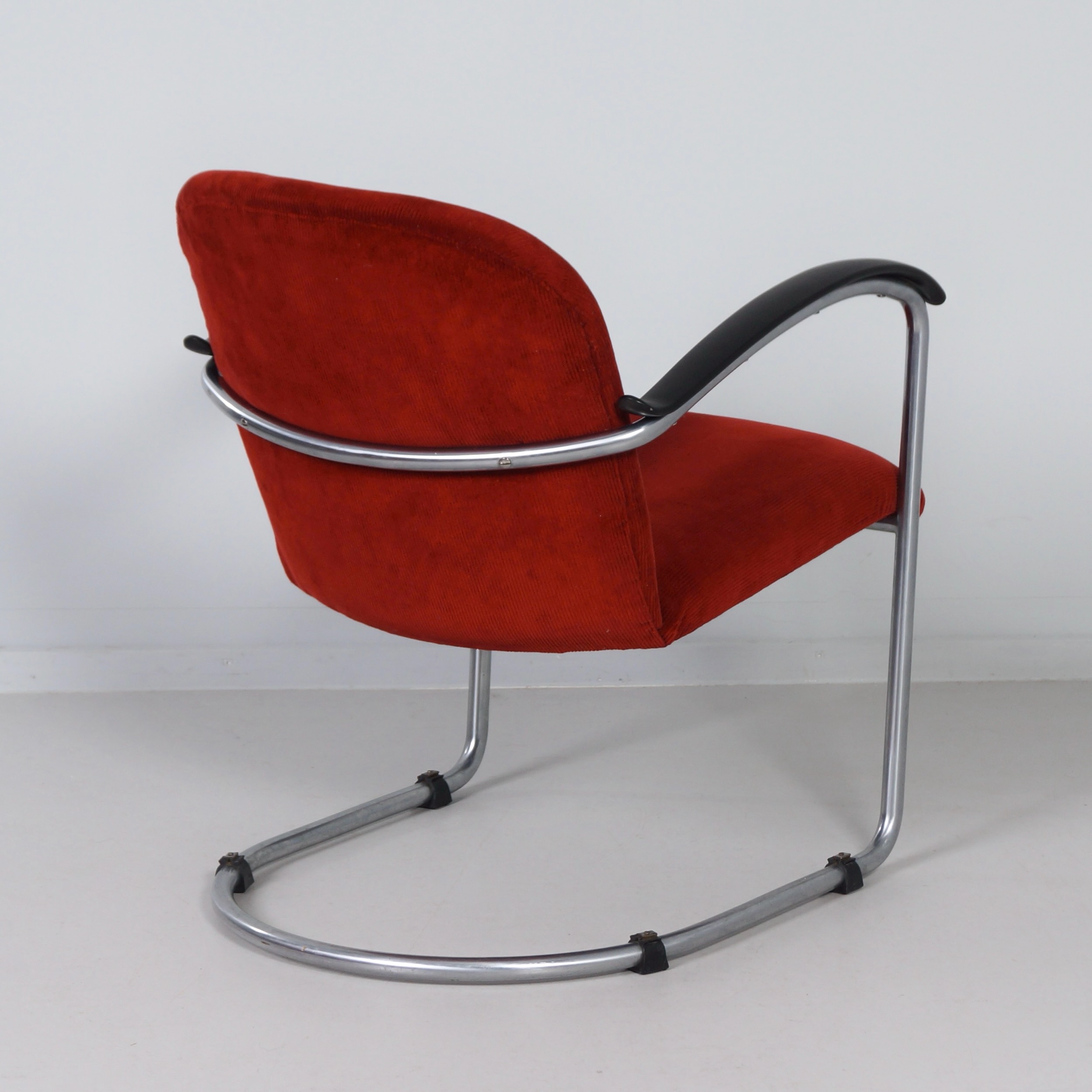 414 Armchair by W.H. Gispen for Gispen, 1950s – Red, Cantilever Tube Frame