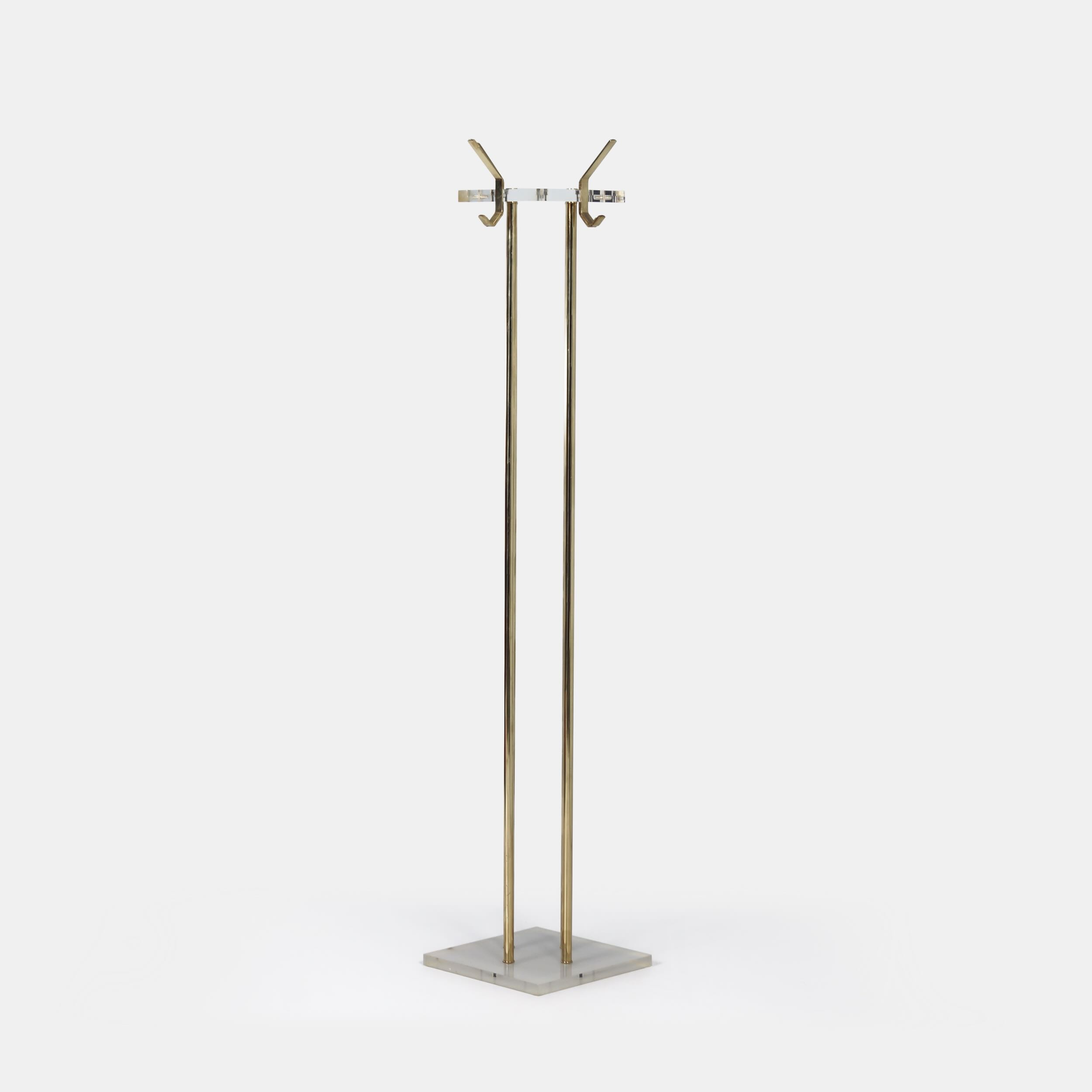 Hollywood Regency Coat Stand in Acrylic and Brass, 1980s
