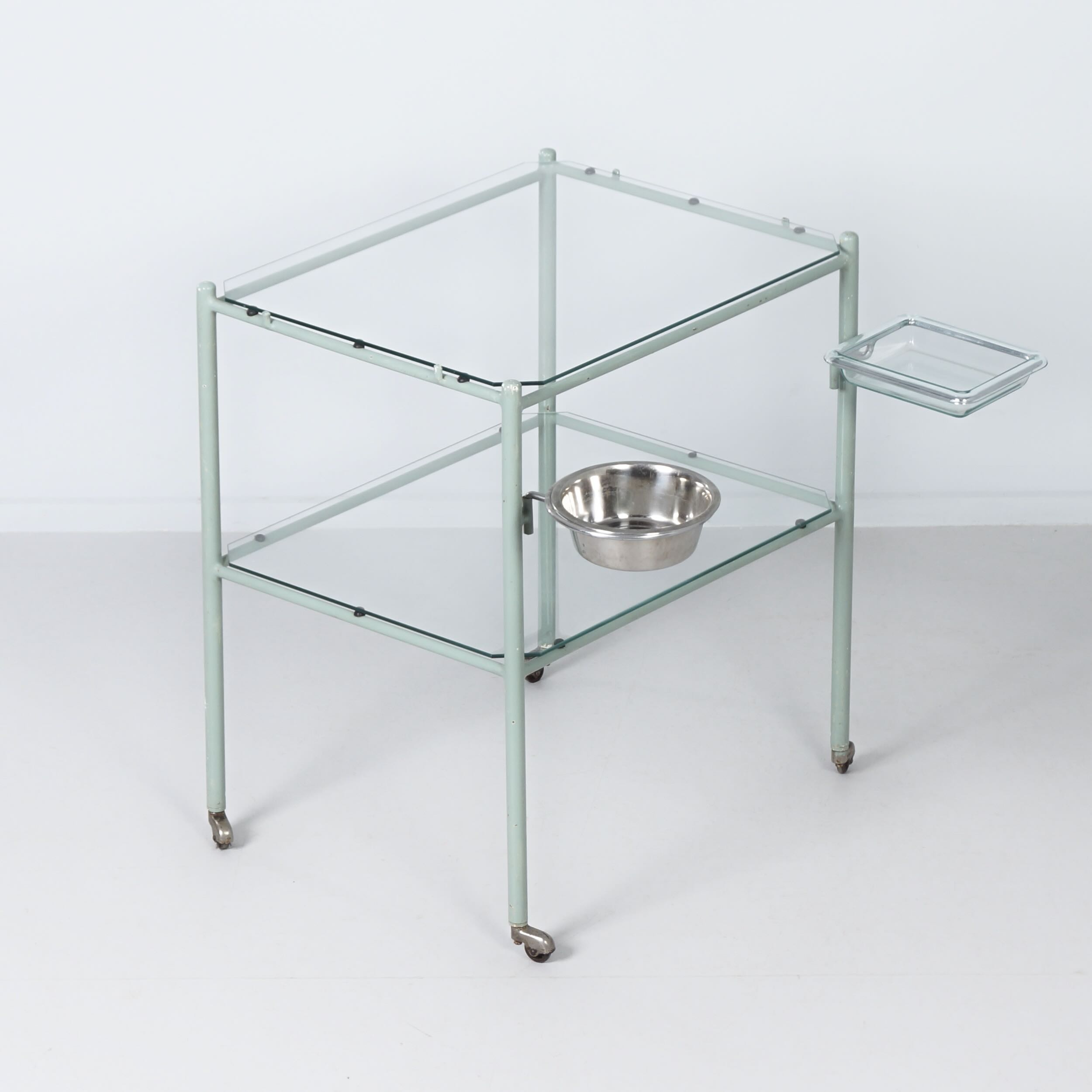 Vintage medical trolley made of metal and glass, 1930s