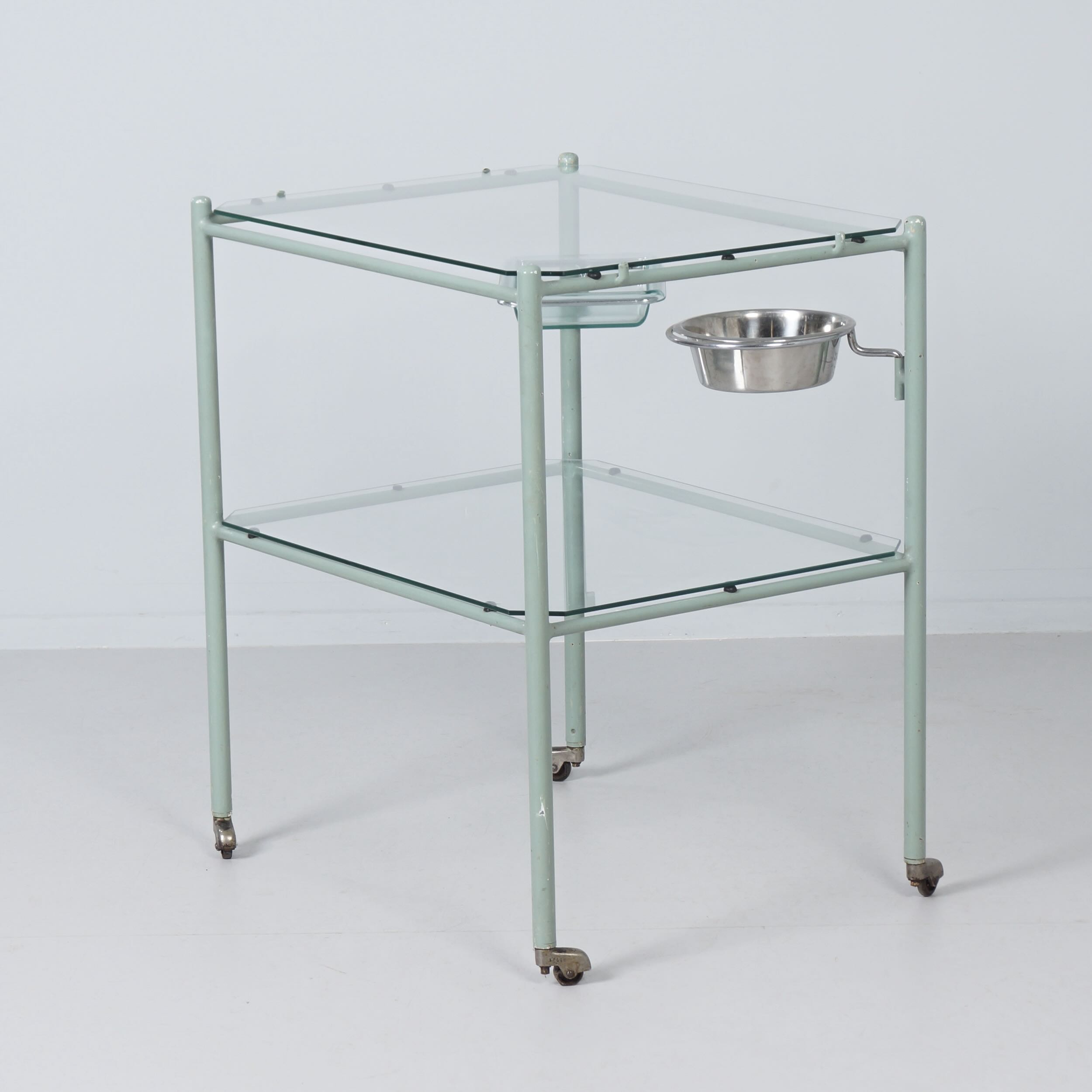 Vintage medical trolley made of metal and glass, 1930s
