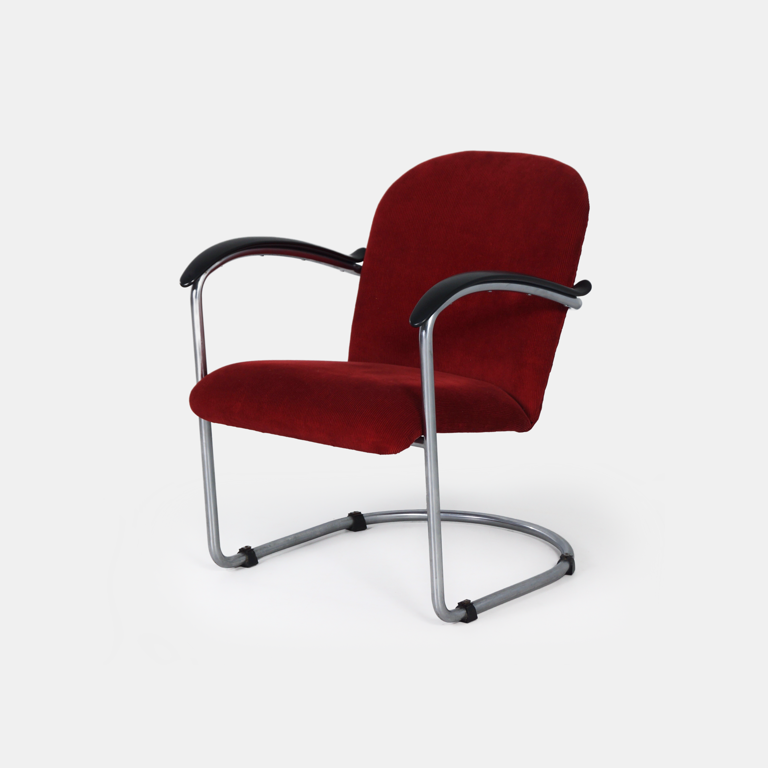 414 Armchair by W.H. Gispen for Gispen, 1950s – Red, Cantilever Tube Frame