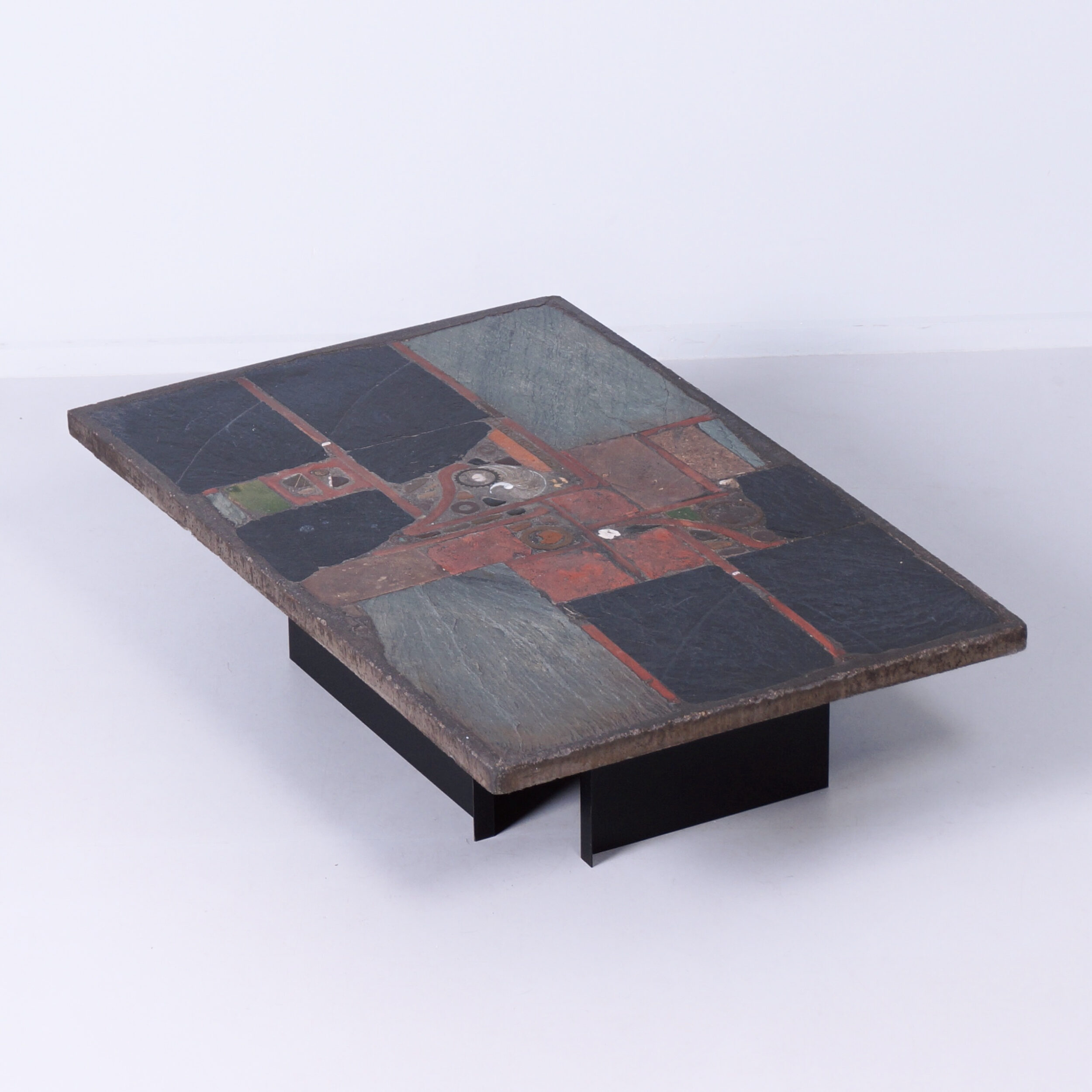 Rectangular Brutalist Coffee Table by Paul Kingma with Nautilus Shell, 1978